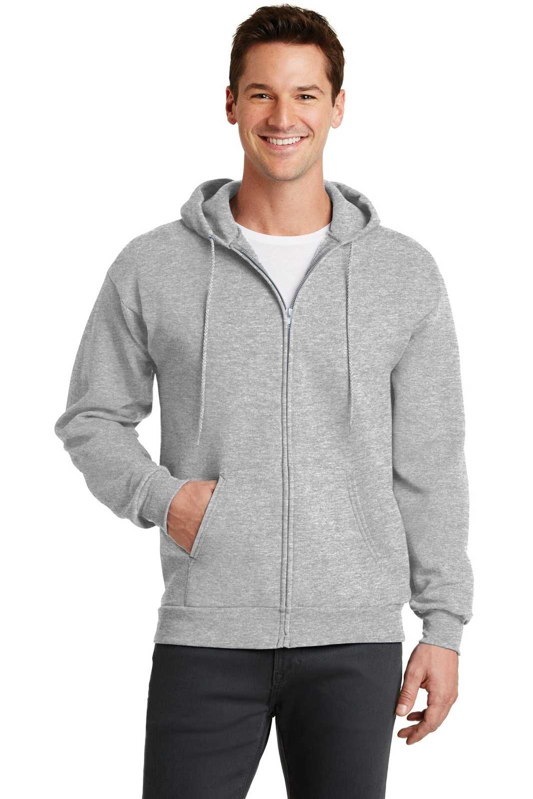 Port &amp; Company PC78ZH Core Fleece Full-Zip Hooded Sweatshirt - Ash - HIT a Double - 1
