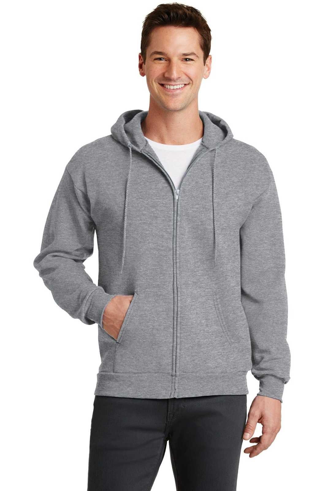 Port &amp; Company PC78ZH Core Fleece Full-Zip Hooded Sweatshirt - Athletic Heather - HIT a Double - 1