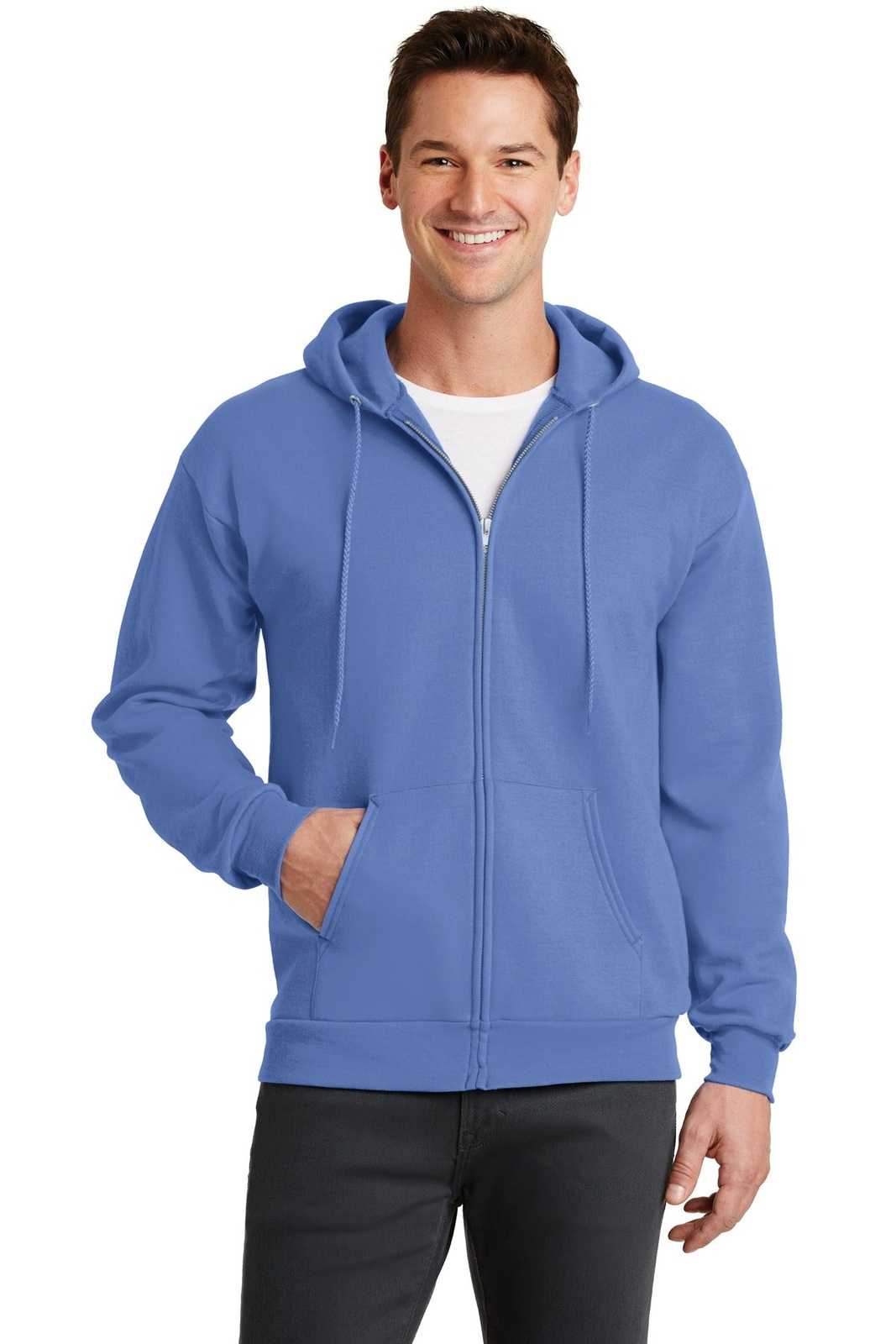 Port &amp; Company PC78ZH Core Fleece Full-Zip Hooded Sweatshirt - Carolina Blue - HIT a Double - 1