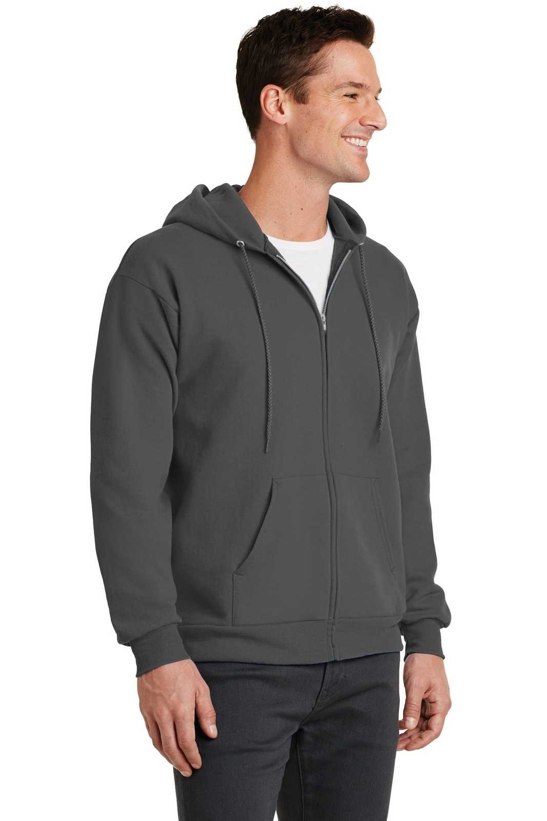 Port &amp; Company PC78ZH Core Fleece Full-Zip Hooded Sweatshirt - Charcoal - HIT a Double - 4