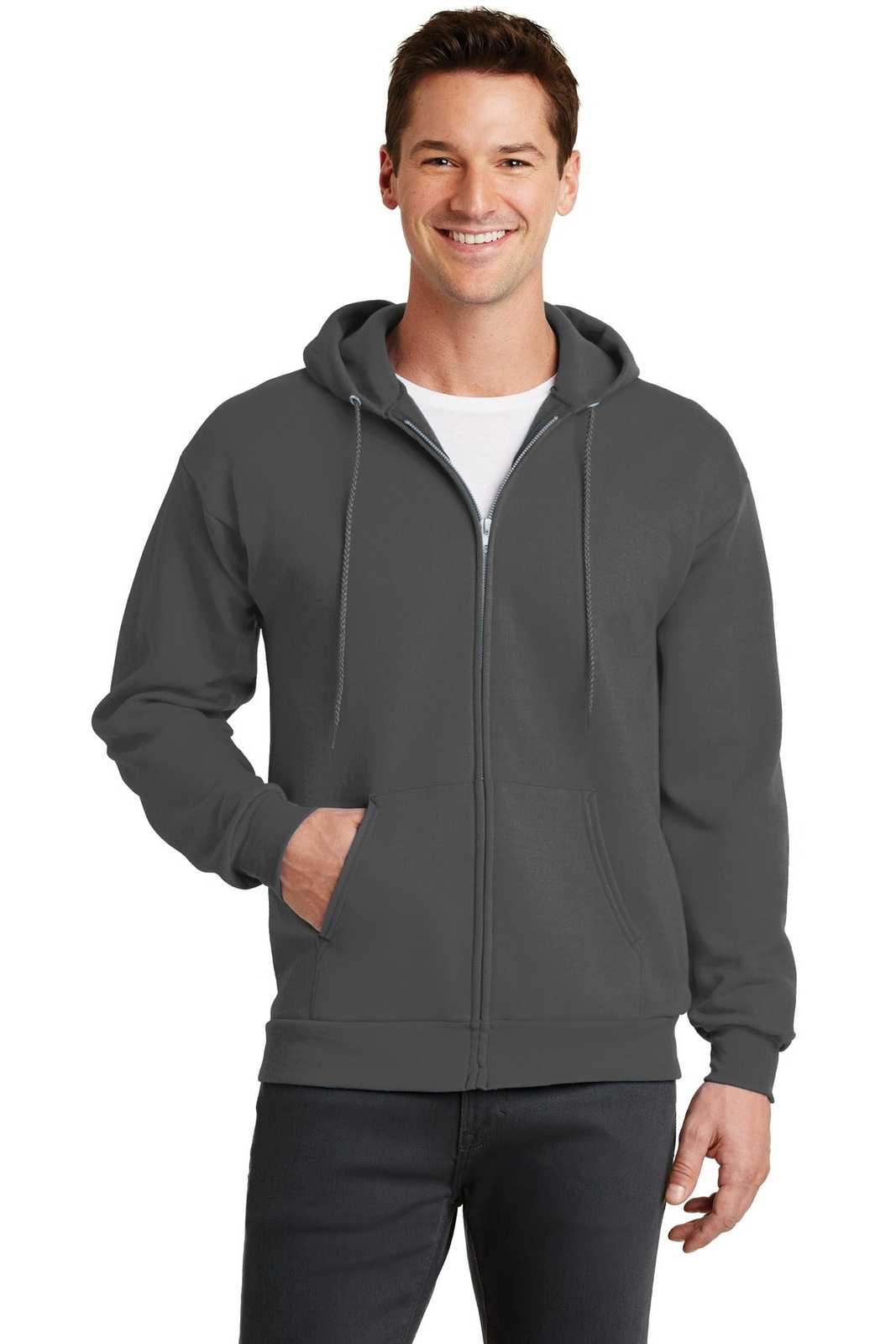 Port &amp; Company PC78ZH Core Fleece Full-Zip Hooded Sweatshirt - Charcoal - HIT a Double - 1