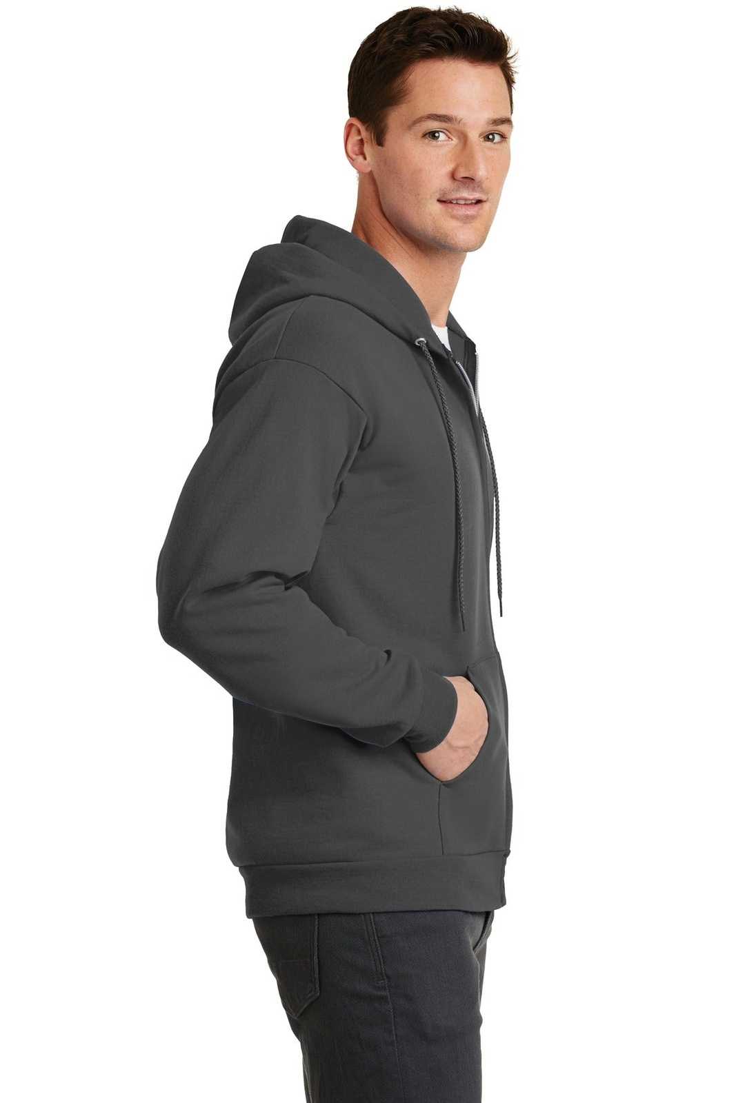 Port &amp; Company PC78ZH Core Fleece Full-Zip Hooded Sweatshirt - Charcoal - HIT a Double - 3