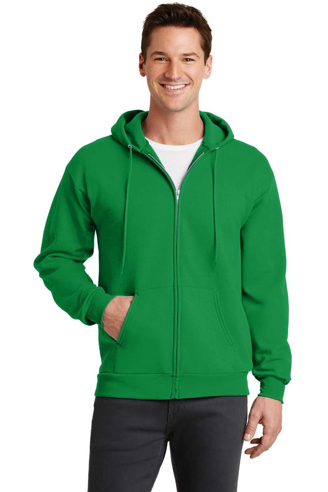 Port &amp; Company PC78ZH Core Fleece Full-Zip Hooded Sweatshirt - Clover Green - HIT a Double - 1
