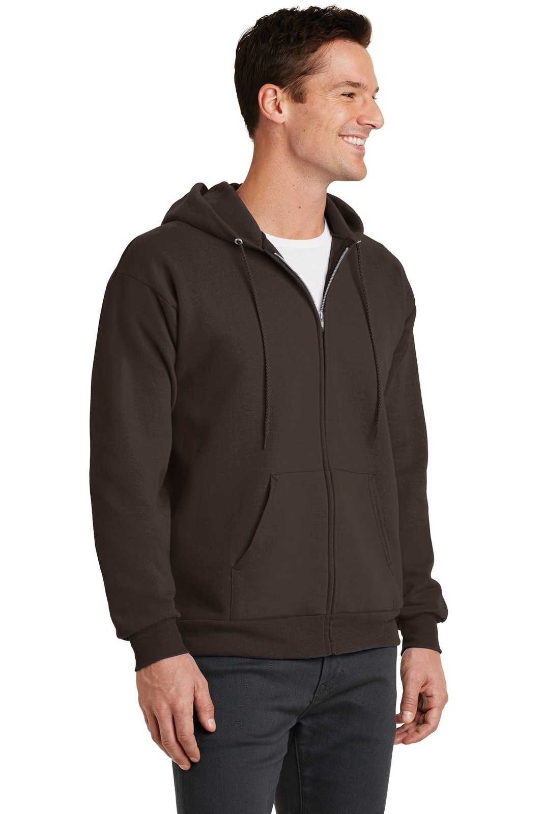Port &amp; Company PC78ZH Core Fleece Full-Zip Hooded Sweatshirt - Dark Chocolate Brown - HIT a Double - 4