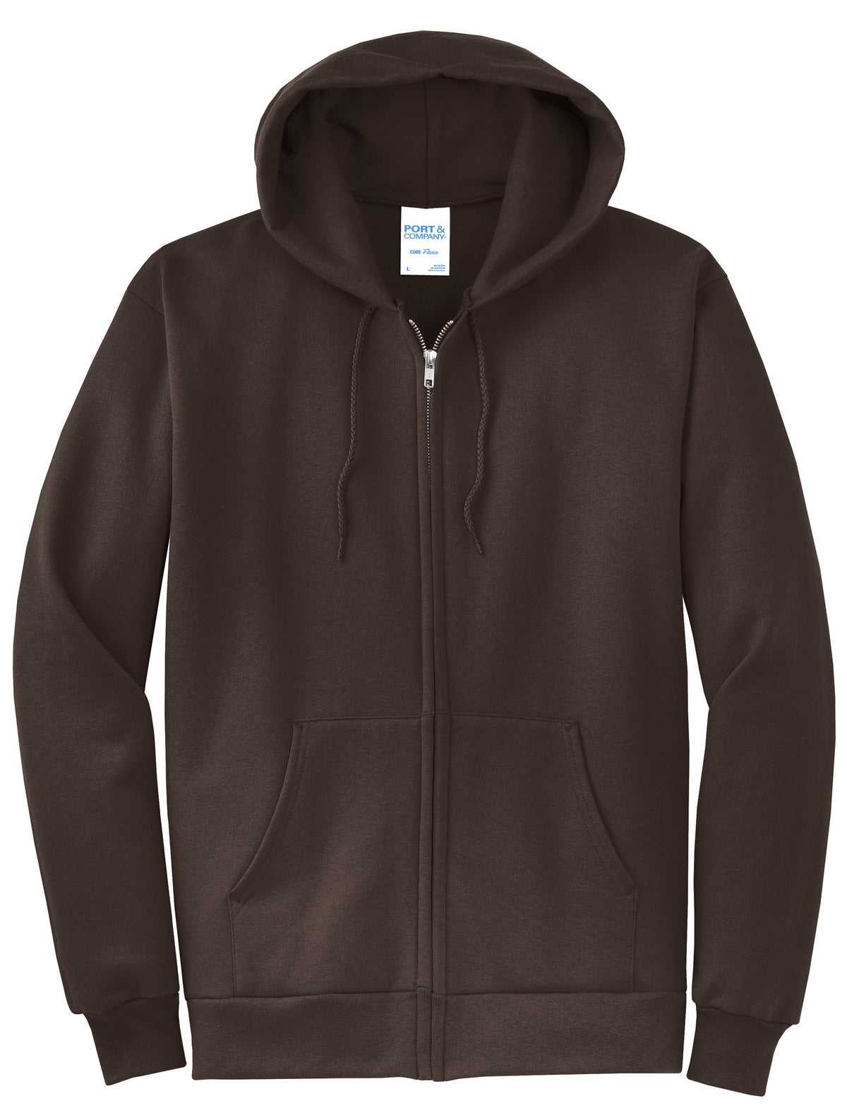 Port &amp; Company PC78ZH Core Fleece Full-Zip Hooded Sweatshirt - Dark Chocolate Brown - HIT a Double - 5