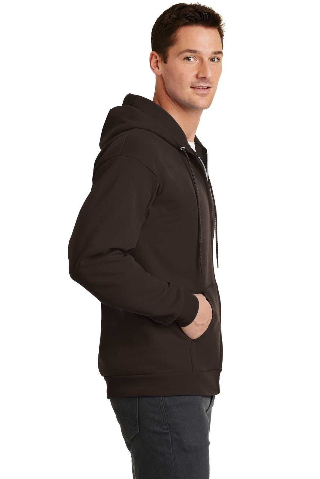 Port &amp; Company PC78ZH Core Fleece Full-Zip Hooded Sweatshirt - Dark Chocolate Brown - HIT a Double - 3