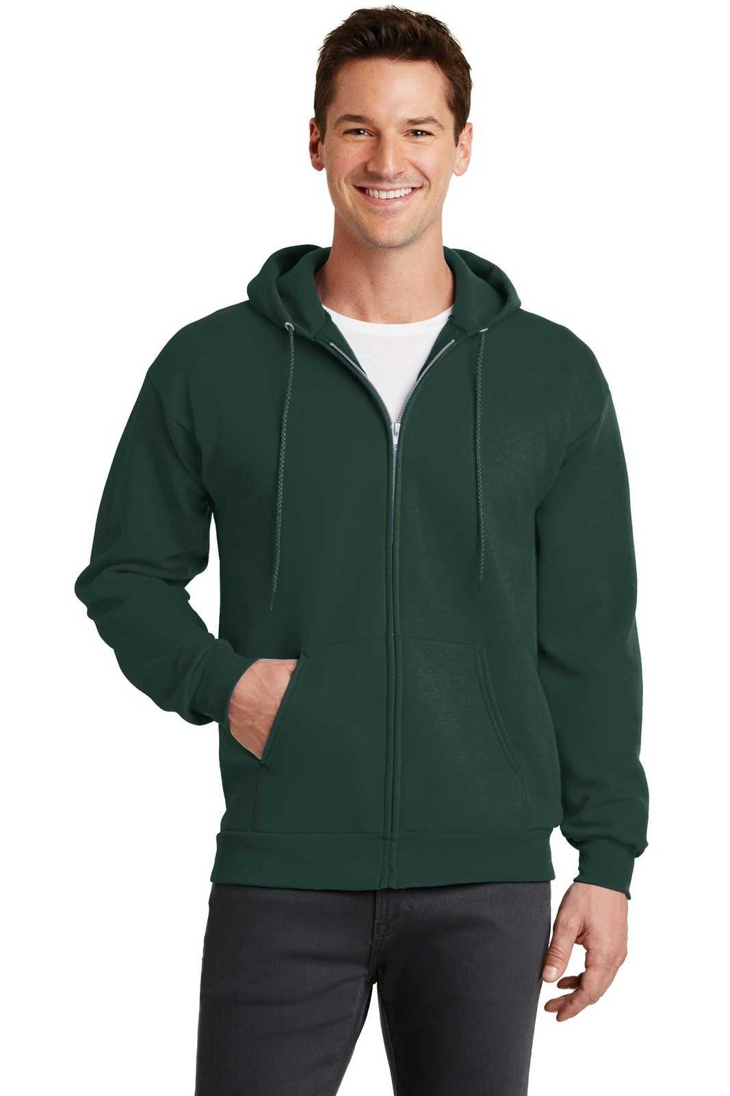 Port &amp; Company PC78ZH Core Fleece Full-Zip Hooded Sweatshirt - Dark Green - HIT a Double - 1