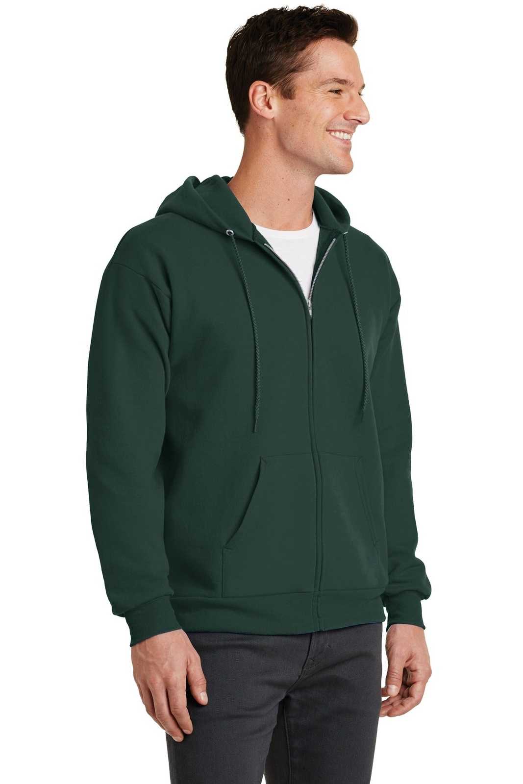 Port &amp; Company PC78ZH Core Fleece Full-Zip Hooded Sweatshirt - Dark Green - HIT a Double - 4