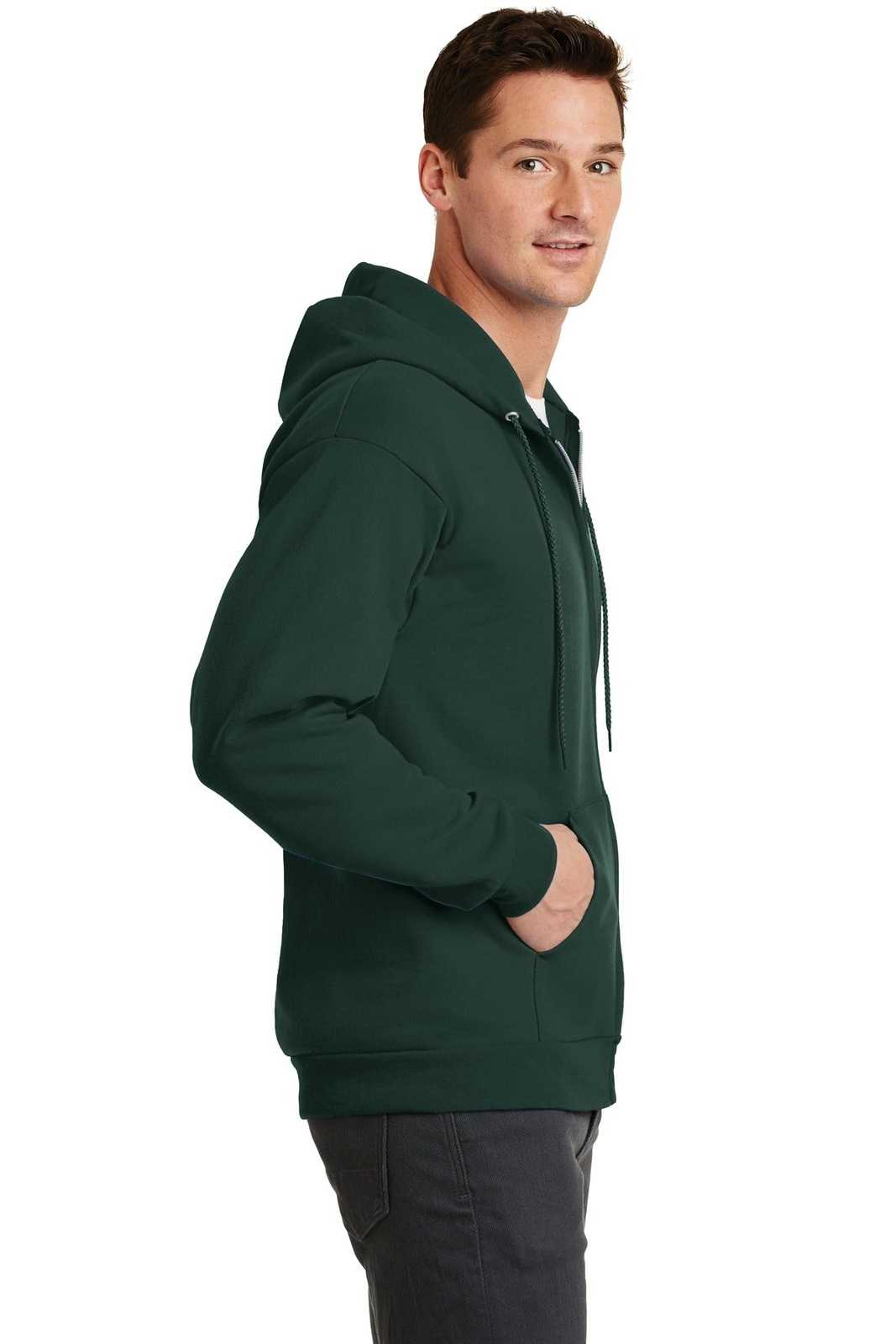 Port &amp; Company PC78ZH Core Fleece Full-Zip Hooded Sweatshirt - Dark Green - HIT a Double - 3