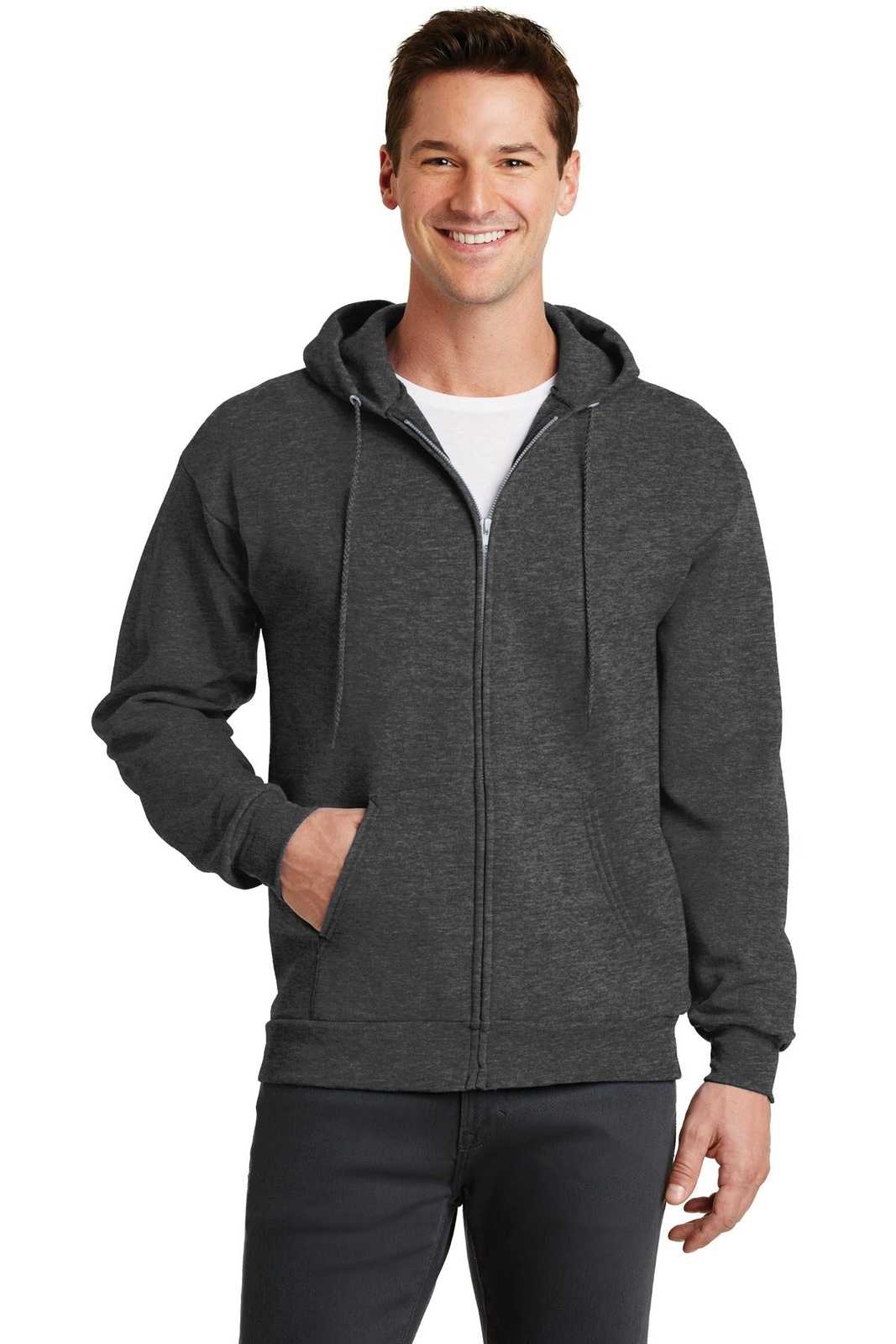 Port &amp; Company PC78ZH Core Fleece Full-Zip Hooded Sweatshirt - Dark Heather Gray - HIT a Double - 1