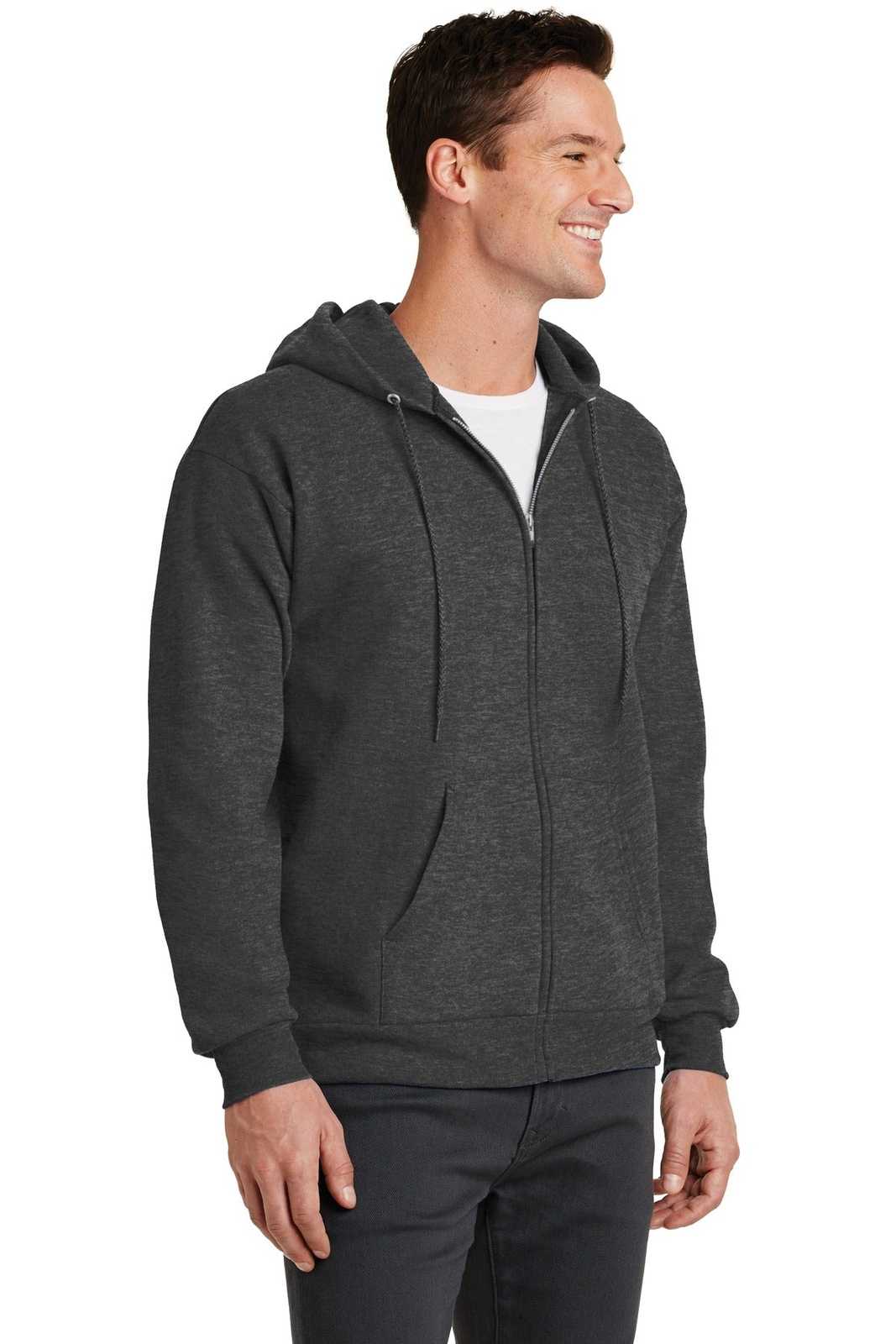 Port &amp; Company PC78ZH Core Fleece Full-Zip Hooded Sweatshirt - Dark Heather Gray - HIT a Double - 4