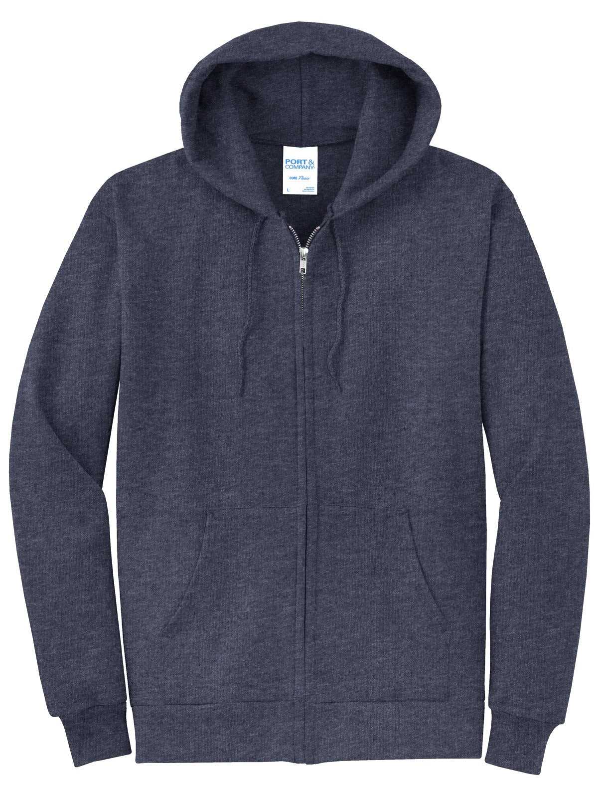 Port &amp; Company PC78ZH Core Fleece Full-Zip Hooded Sweatshirt - Heather Navy - HIT a Double - 5