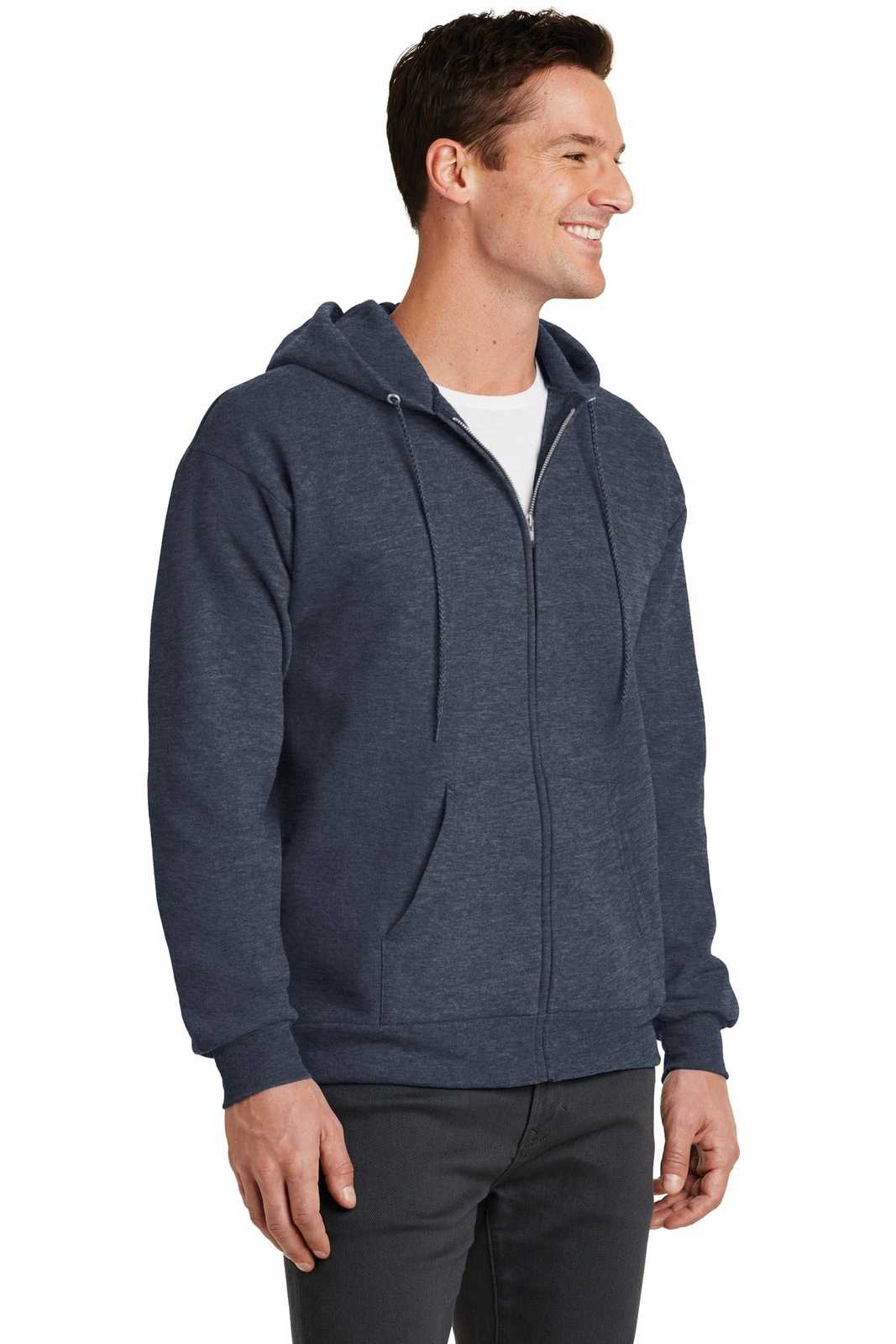 Port &amp; Company PC78ZH Core Fleece Full-Zip Hooded Sweatshirt - Heather Navy - HIT a Double - 4