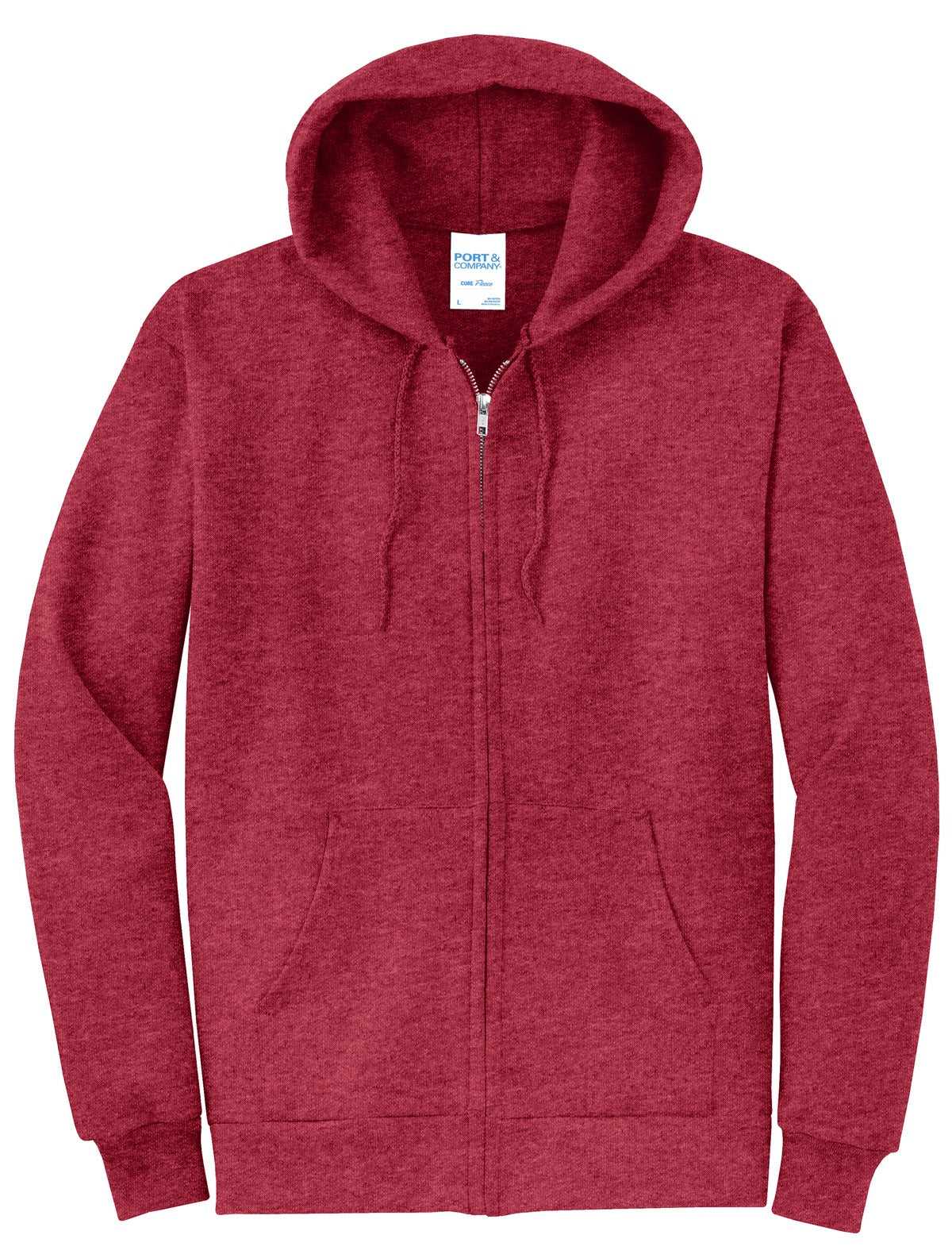 Port &amp; Company PC78ZH Core Fleece Full-Zip Hooded Sweatshirt - Heather Red - HIT a Double - 5