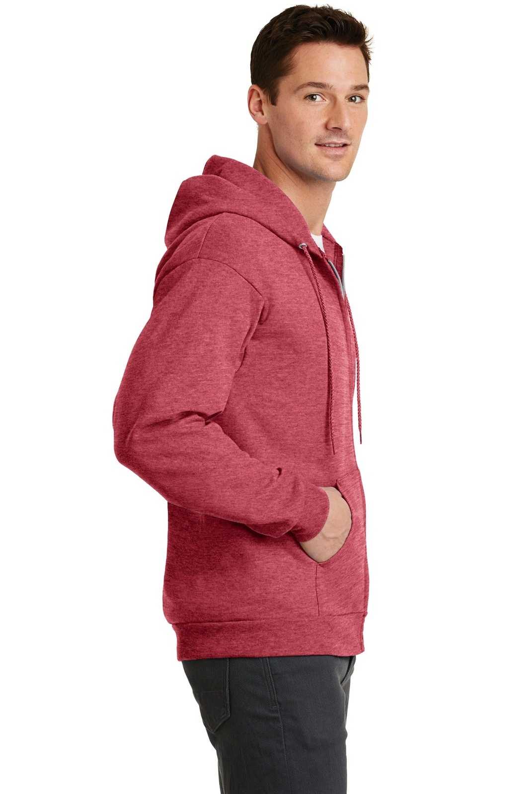 Port &amp; Company PC78ZH Core Fleece Full-Zip Hooded Sweatshirt - Heather Red - HIT a Double - 3