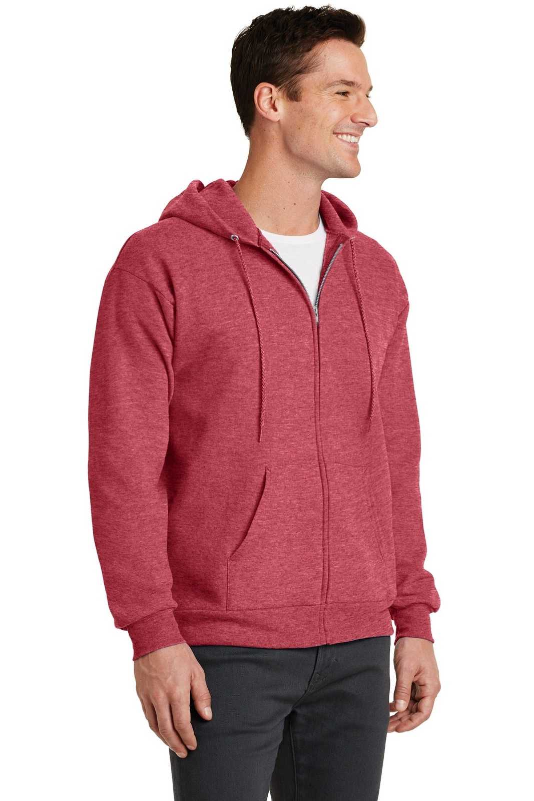 Port &amp; Company PC78ZH Core Fleece Full-Zip Hooded Sweatshirt - Heather Red - HIT a Double - 4