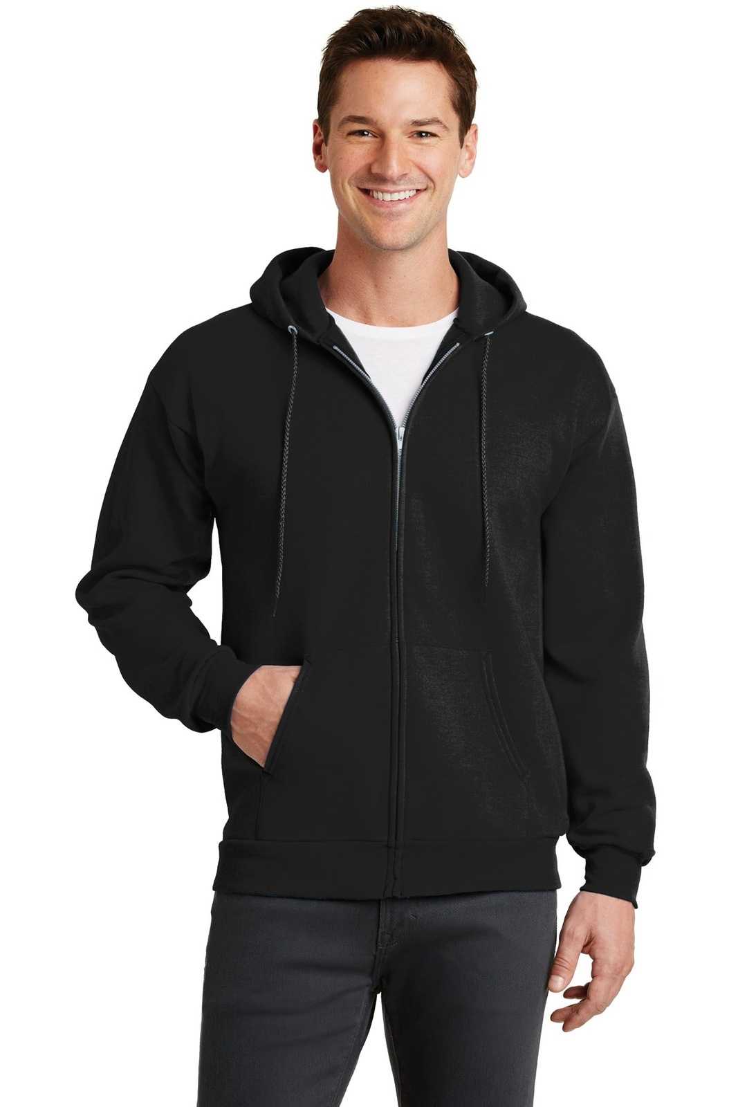Port & Company PC78ZH Core Fleece Full-Zip Hooded Sweatshirt - Jet Black - HIT a Double - 1