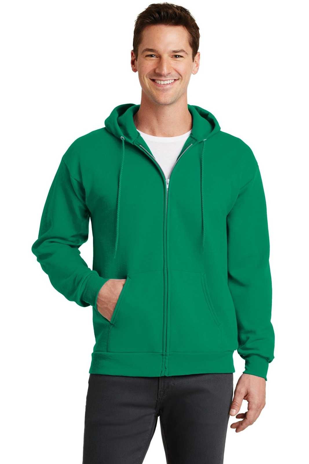 Port &amp; Company PC78ZH Core Fleece Full-Zip Hooded Sweatshirt - Kelly - HIT a Double - 1