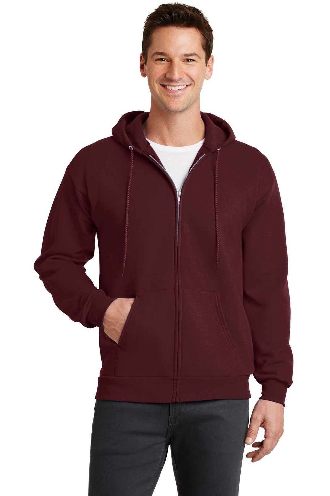 Port &amp; Company PC78ZH Core Fleece Full-Zip Hooded Sweatshirt - Maroon - HIT a Double - 1