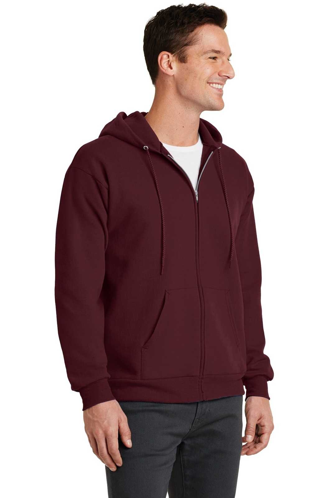 Port &amp; Company PC78ZH Core Fleece Full-Zip Hooded Sweatshirt - Maroon - HIT a Double - 4