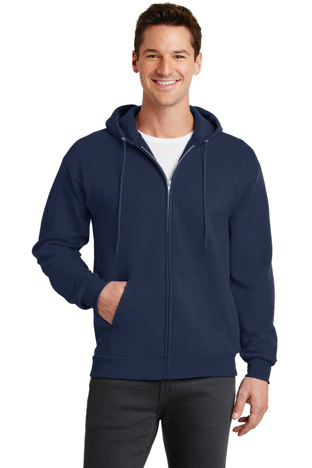 Port &amp; Company PC78ZH Core Fleece Full-Zip Hooded Sweatshirt - Navy - HIT a Double - 1