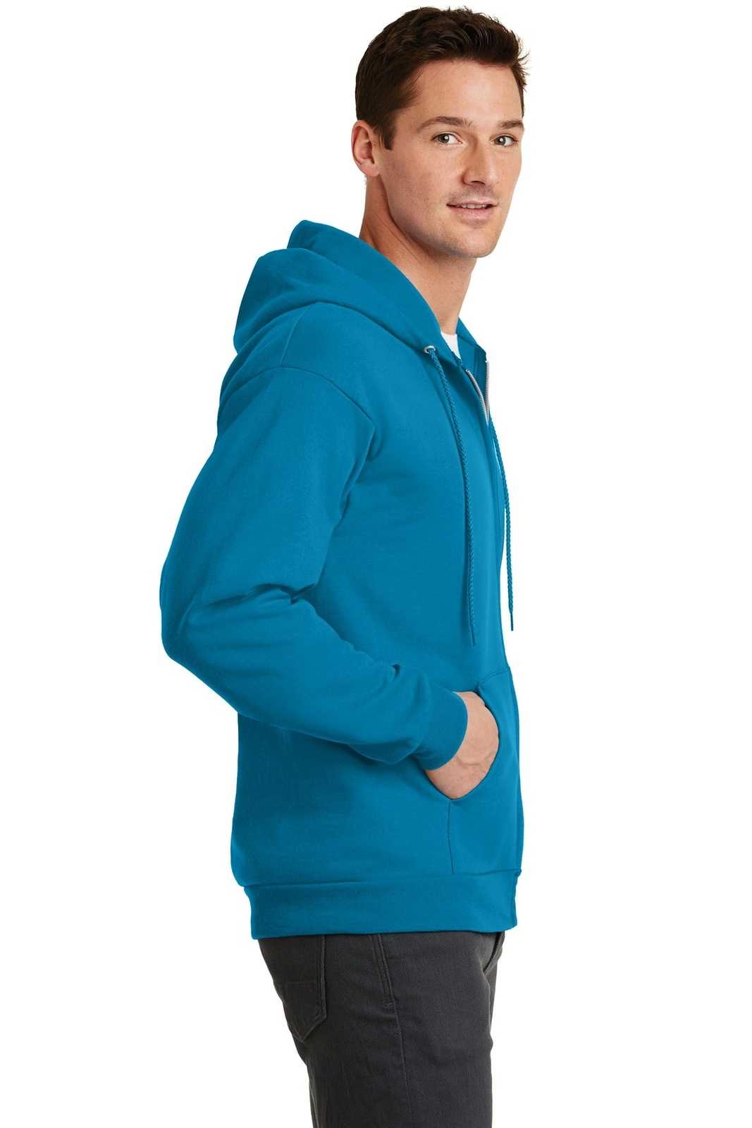 Port &amp; Company PC78ZH Core Fleece Full-Zip Hooded Sweatshirt - Neon Blue - HIT a Double - 3