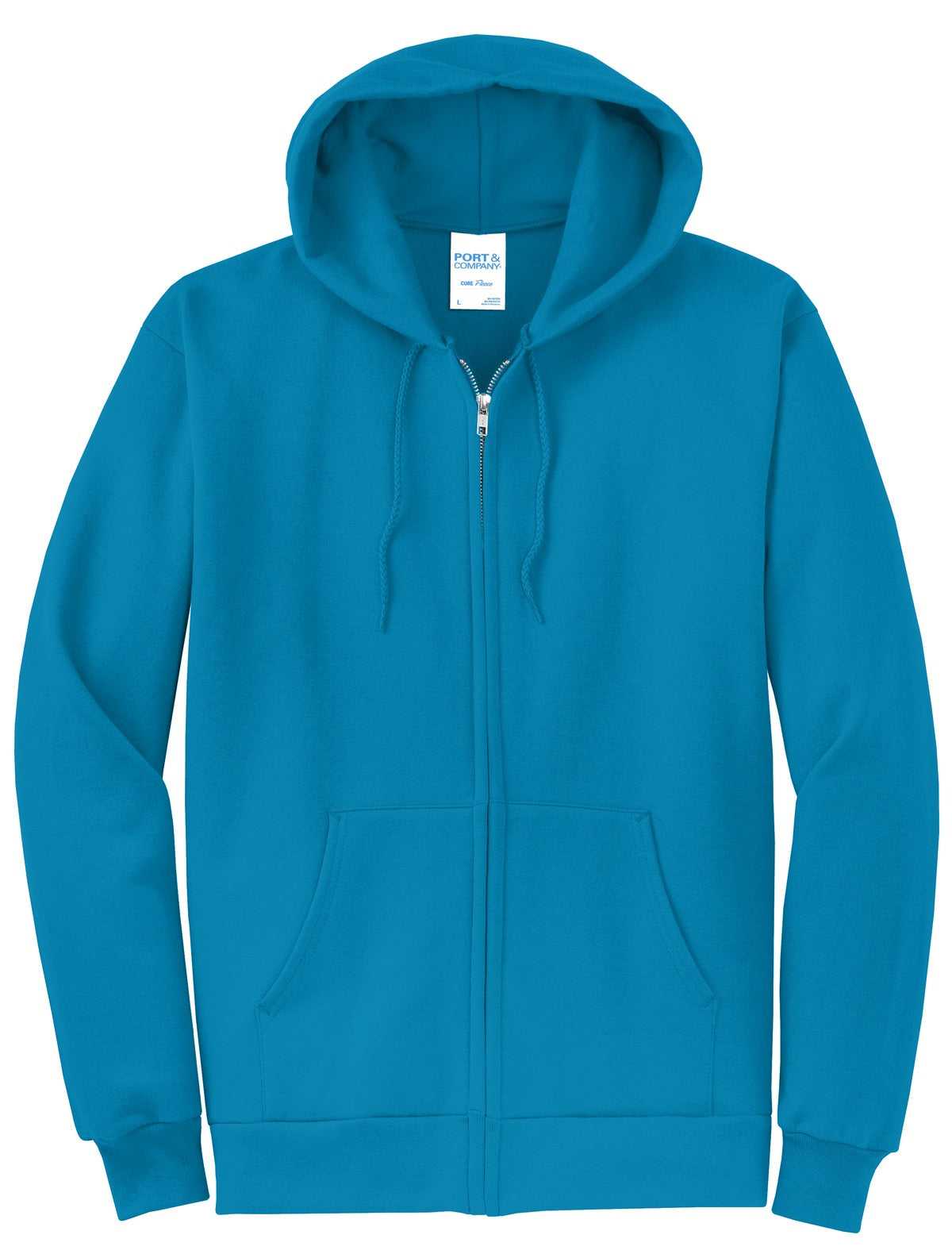 Port &amp; Company PC78ZH Core Fleece Full-Zip Hooded Sweatshirt - Neon Blue - HIT a Double - 5