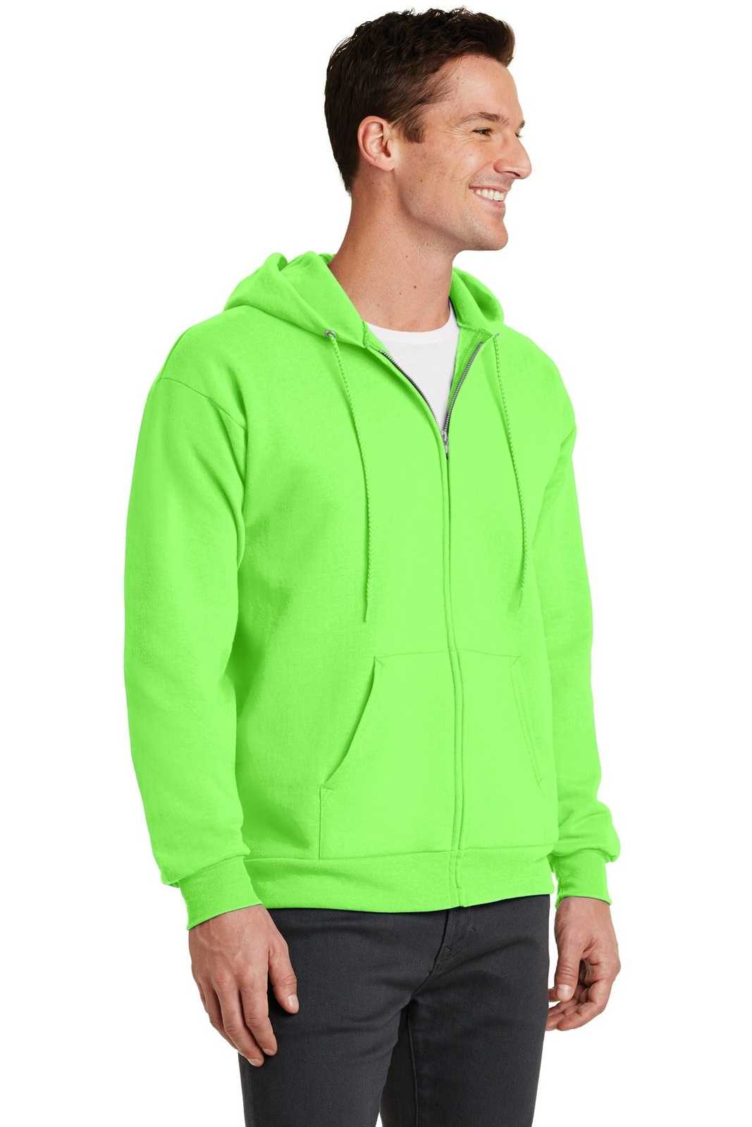 Port &amp; Company PC78ZH Core Fleece Full-Zip Hooded Sweatshirt - Neon Green - HIT a Double - 4