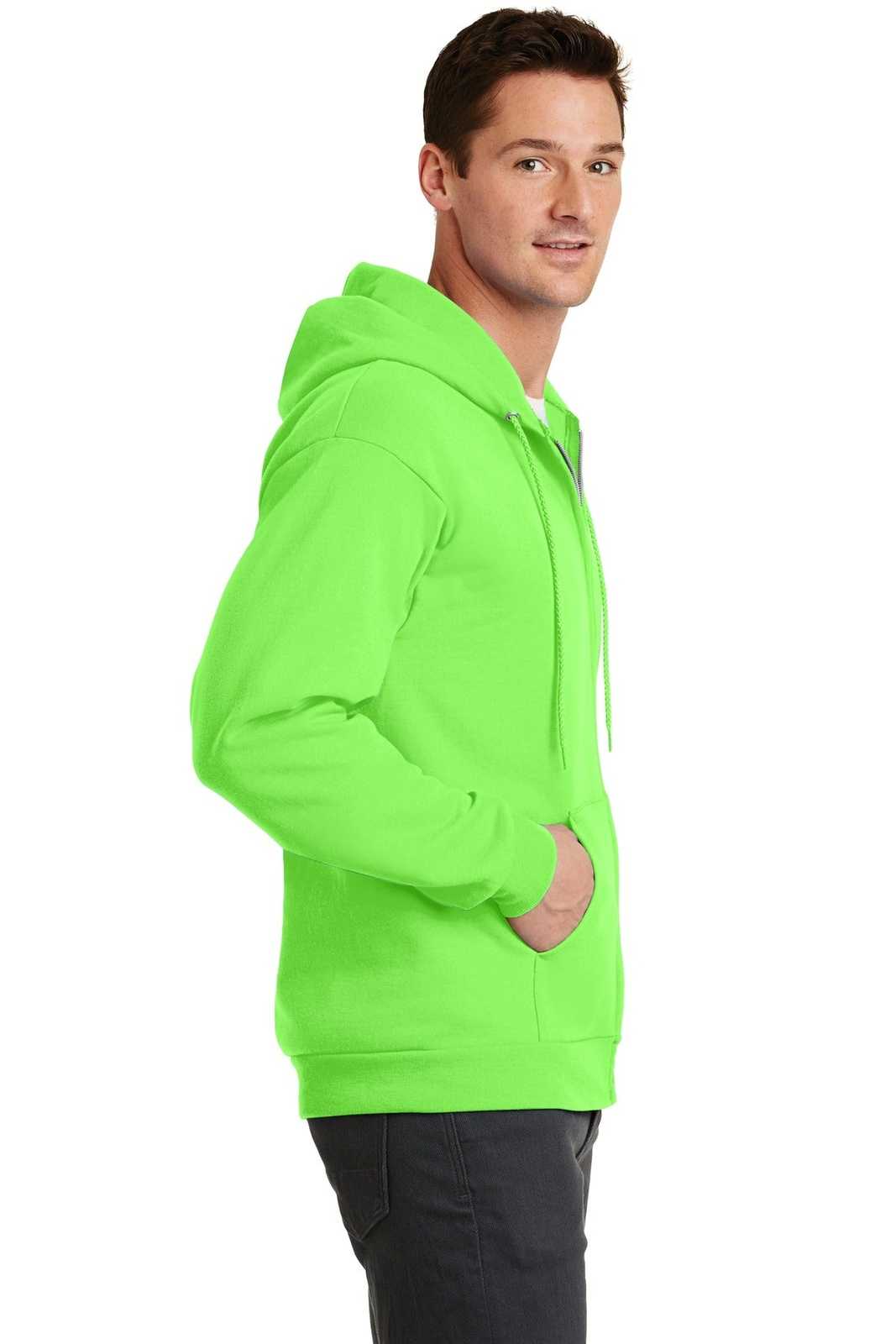 Port &amp; Company PC78ZH Core Fleece Full-Zip Hooded Sweatshirt - Neon Green - HIT a Double - 3