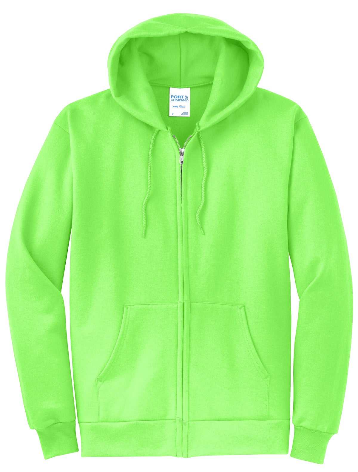 Port &amp; Company PC78ZH Core Fleece Full-Zip Hooded Sweatshirt - Neon Green - HIT a Double - 5
