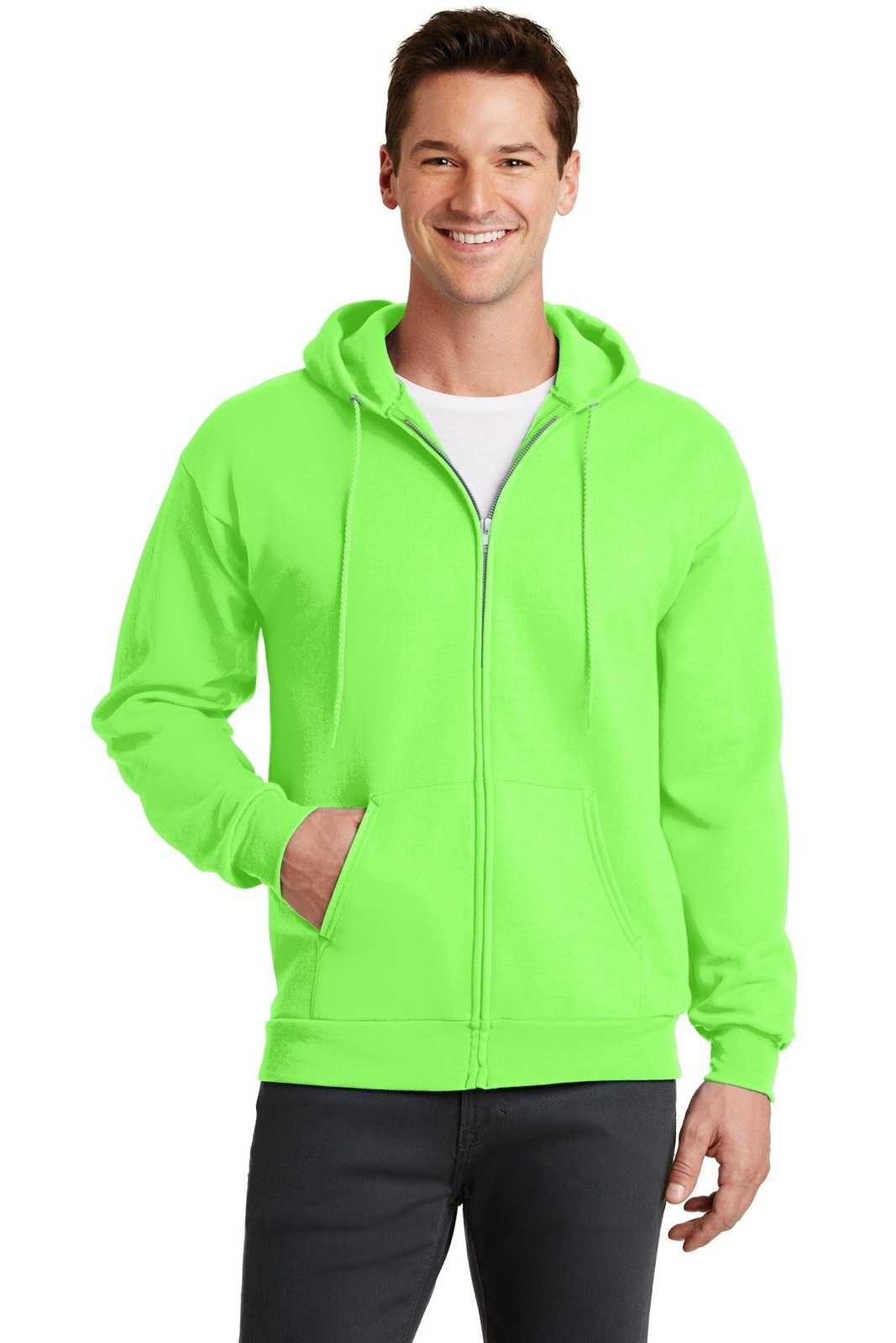 Port &amp; Company PC78ZH Core Fleece Full-Zip Hooded Sweatshirt - Neon Green - HIT a Double - 1