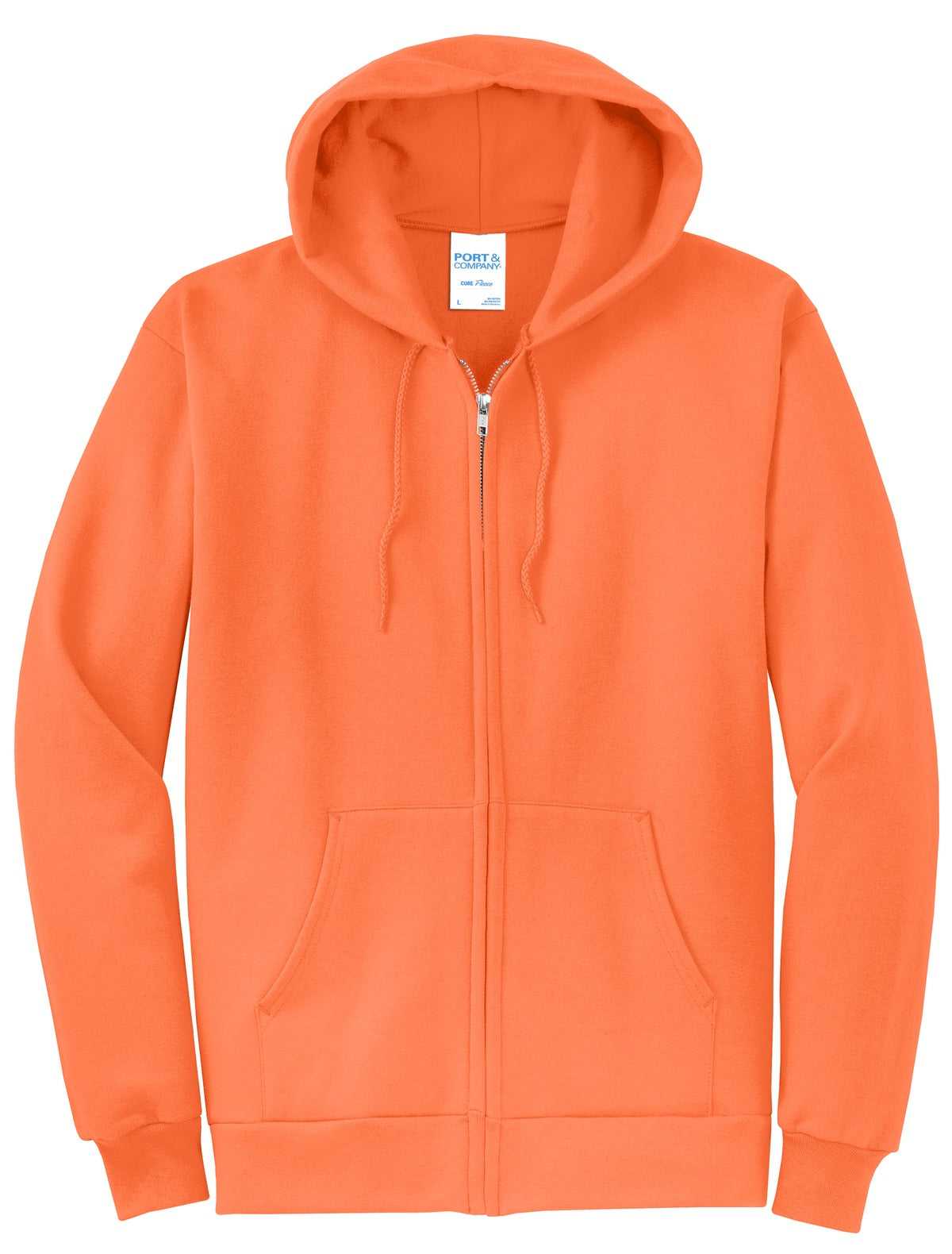 Port &amp; Company PC78ZH Core Fleece Full-Zip Hooded Sweatshirt - Neon Orange - HIT a Double - 5