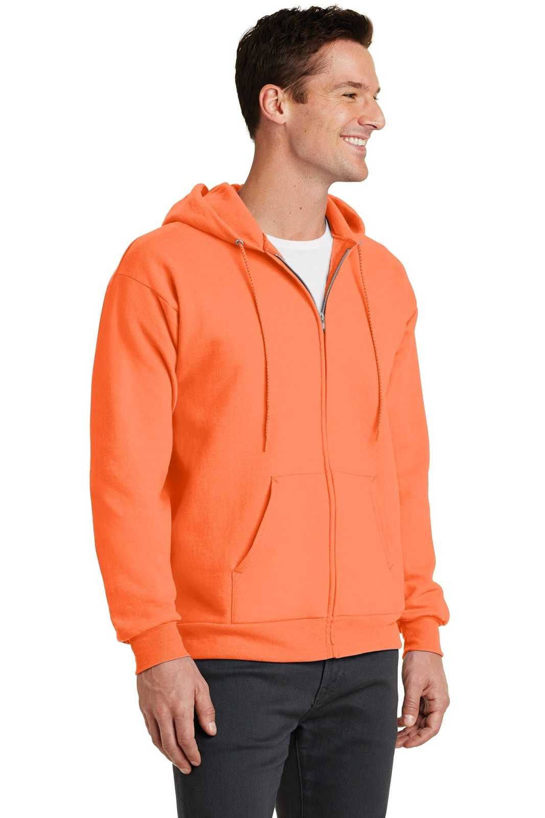 Port &amp; Company PC78ZH Core Fleece Full-Zip Hooded Sweatshirt - Neon Orange - HIT a Double - 4