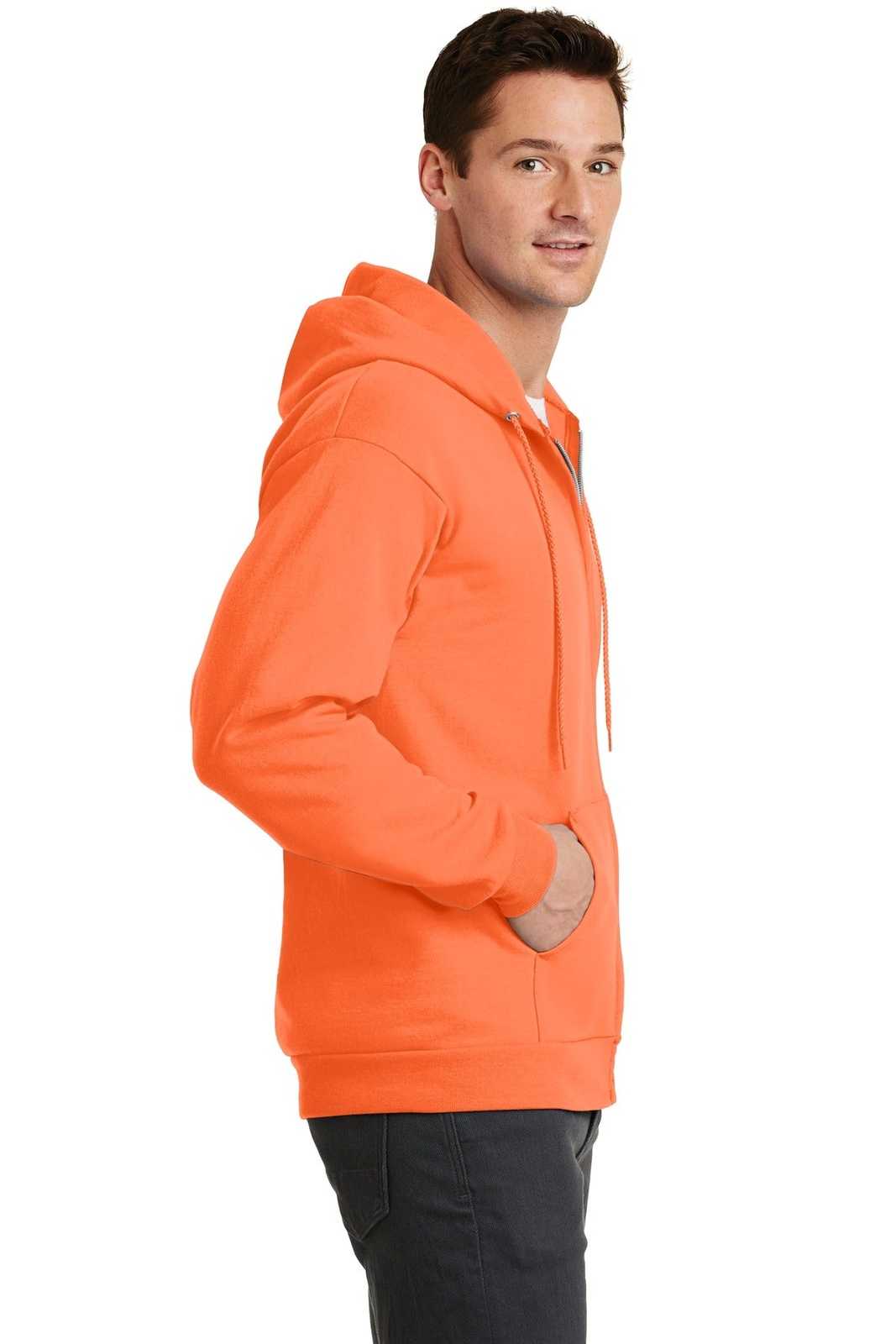 Port &amp; Company PC78ZH Core Fleece Full-Zip Hooded Sweatshirt - Neon Orange - HIT a Double - 3