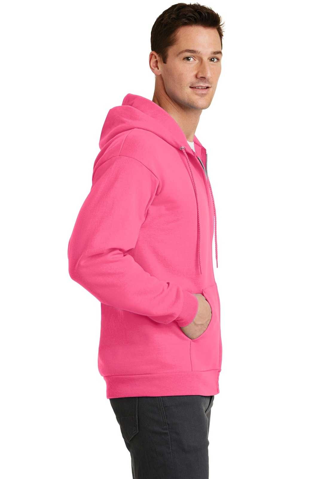 Port &amp; Company PC78ZH Core Fleece Full-Zip Hooded Sweatshirt - Neon Pink - HIT a Double - 3
