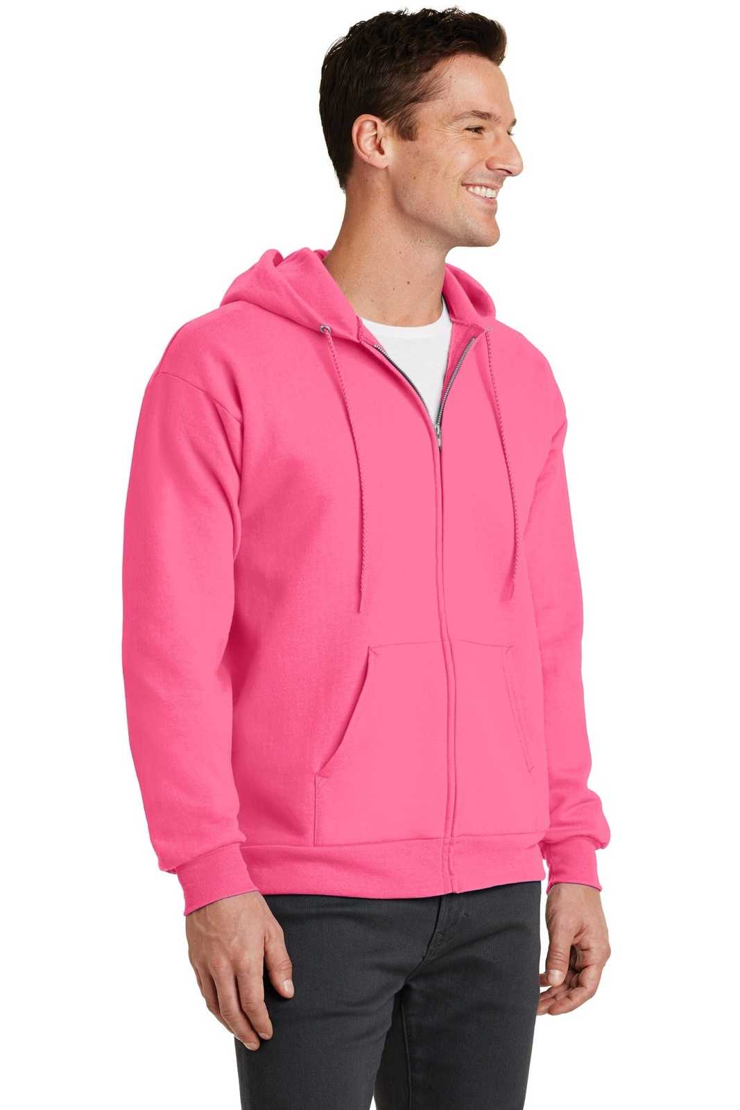 Port &amp; Company PC78ZH Core Fleece Full-Zip Hooded Sweatshirt - Neon Pink - HIT a Double - 4