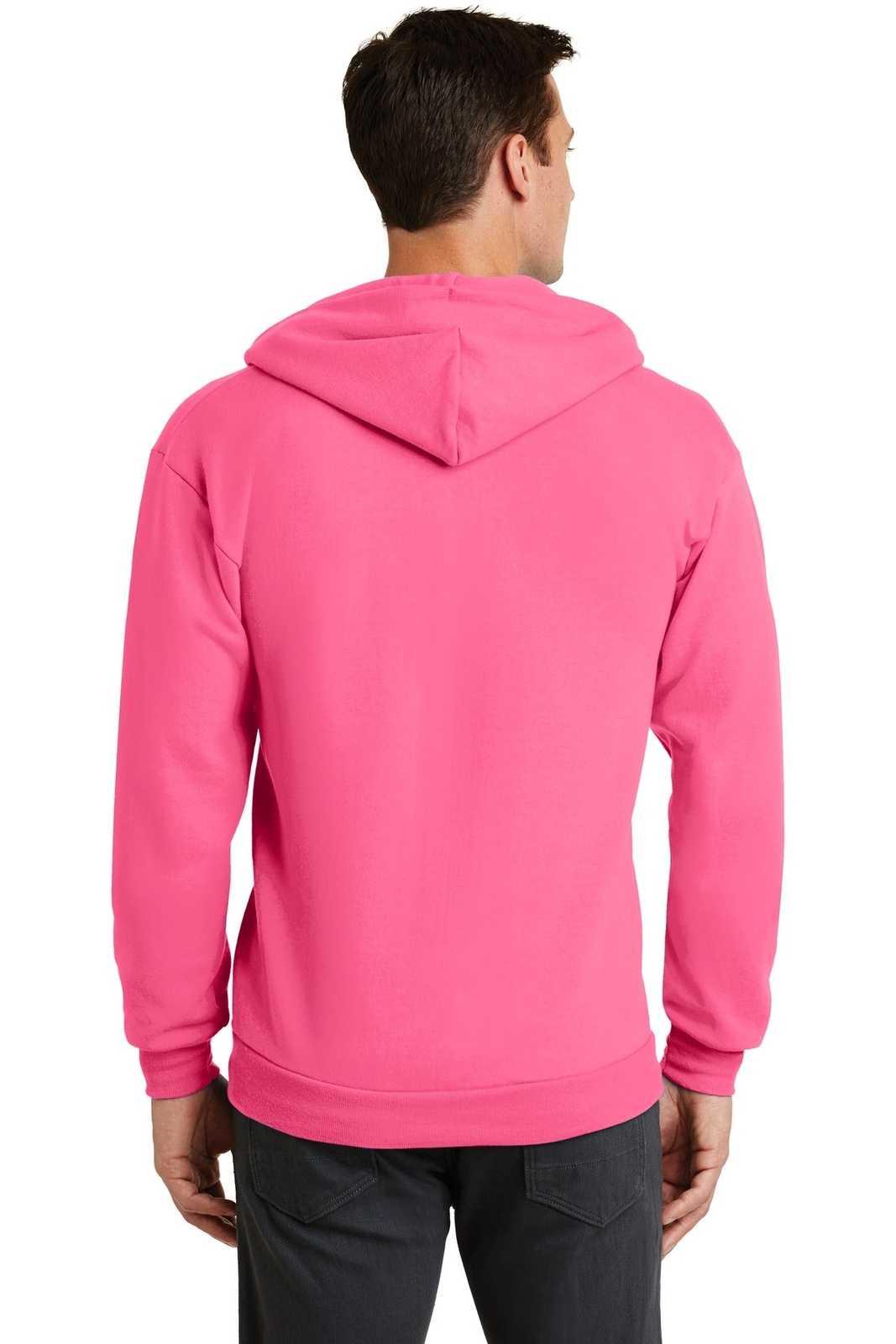 Port &amp; Company PC78ZH Core Fleece Full-Zip Hooded Sweatshirt - Neon Pink - HIT a Double - 2