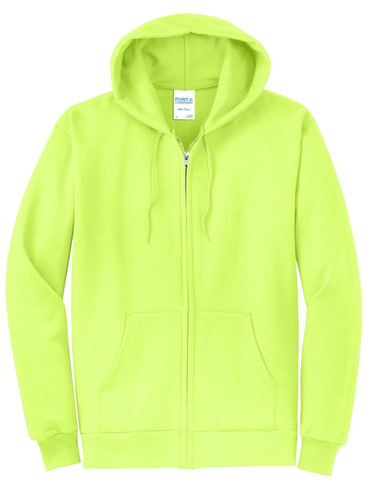 Port &amp; Company PC78ZH Core Fleece Full-Zip Hooded Sweatshirt - Neon Yellow - HIT a Double - 5