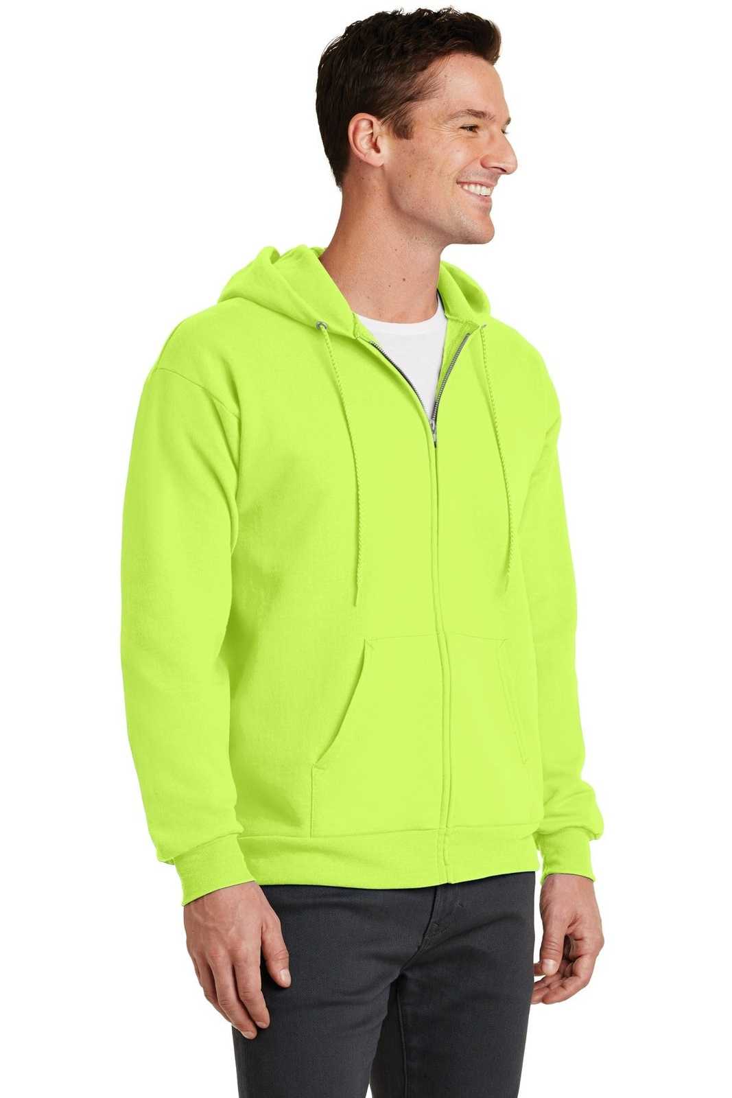 Port &amp; Company PC78ZH Core Fleece Full-Zip Hooded Sweatshirt - Neon Yellow - HIT a Double - 4