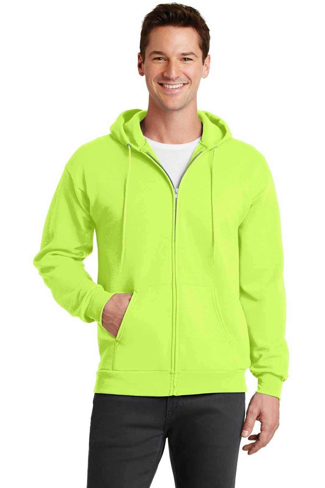 Port &amp; Company PC78ZH Core Fleece Full-Zip Hooded Sweatshirt - Neon Yellow - HIT a Double - 1