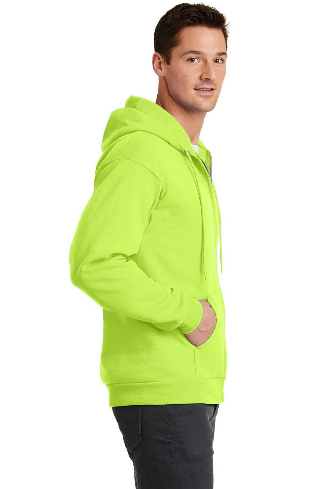 Port &amp; Company PC78ZH Core Fleece Full-Zip Hooded Sweatshirt - Neon Yellow - HIT a Double - 3