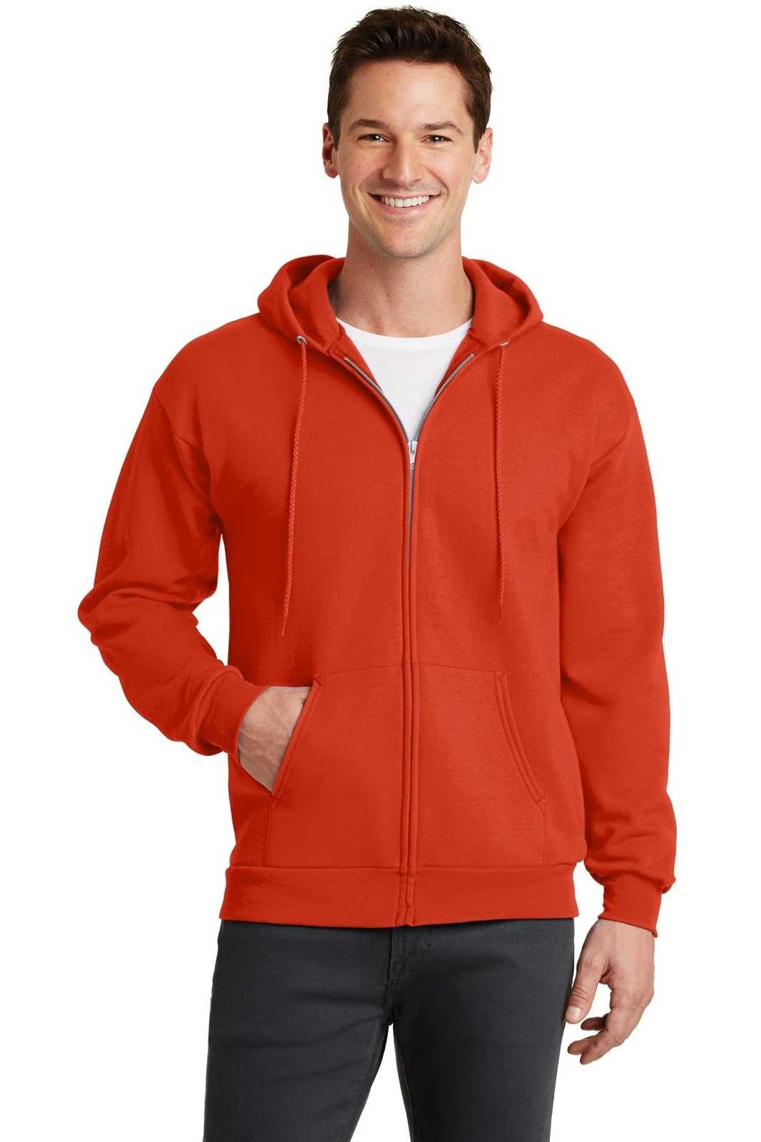 Port &amp; Company PC78ZH Core Fleece Full-Zip Hooded Sweatshirt - Orange - HIT a Double - 1