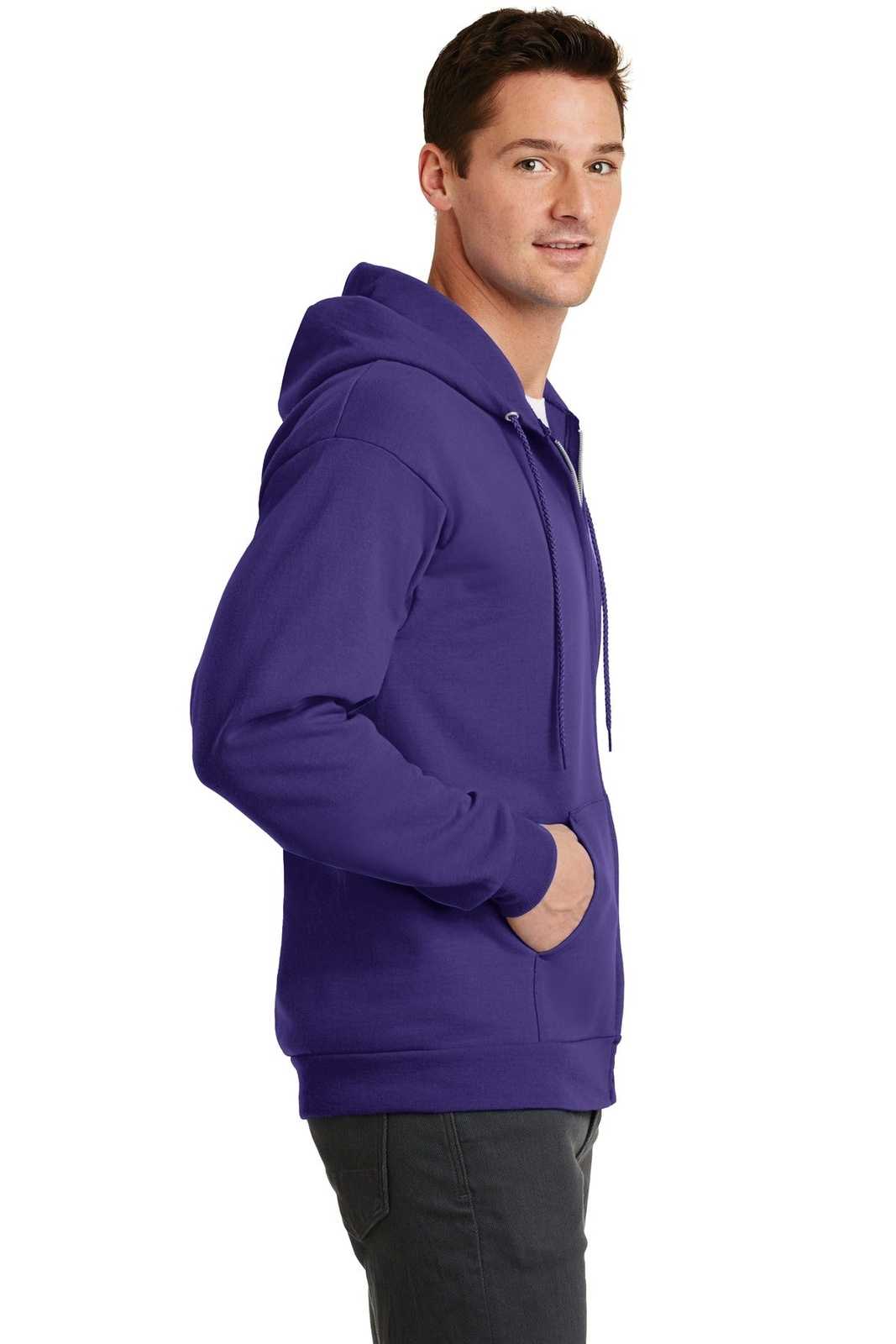 Port &amp; Company PC78ZH Core Fleece Full-Zip Hooded Sweatshirt - Purple - HIT a Double - 3