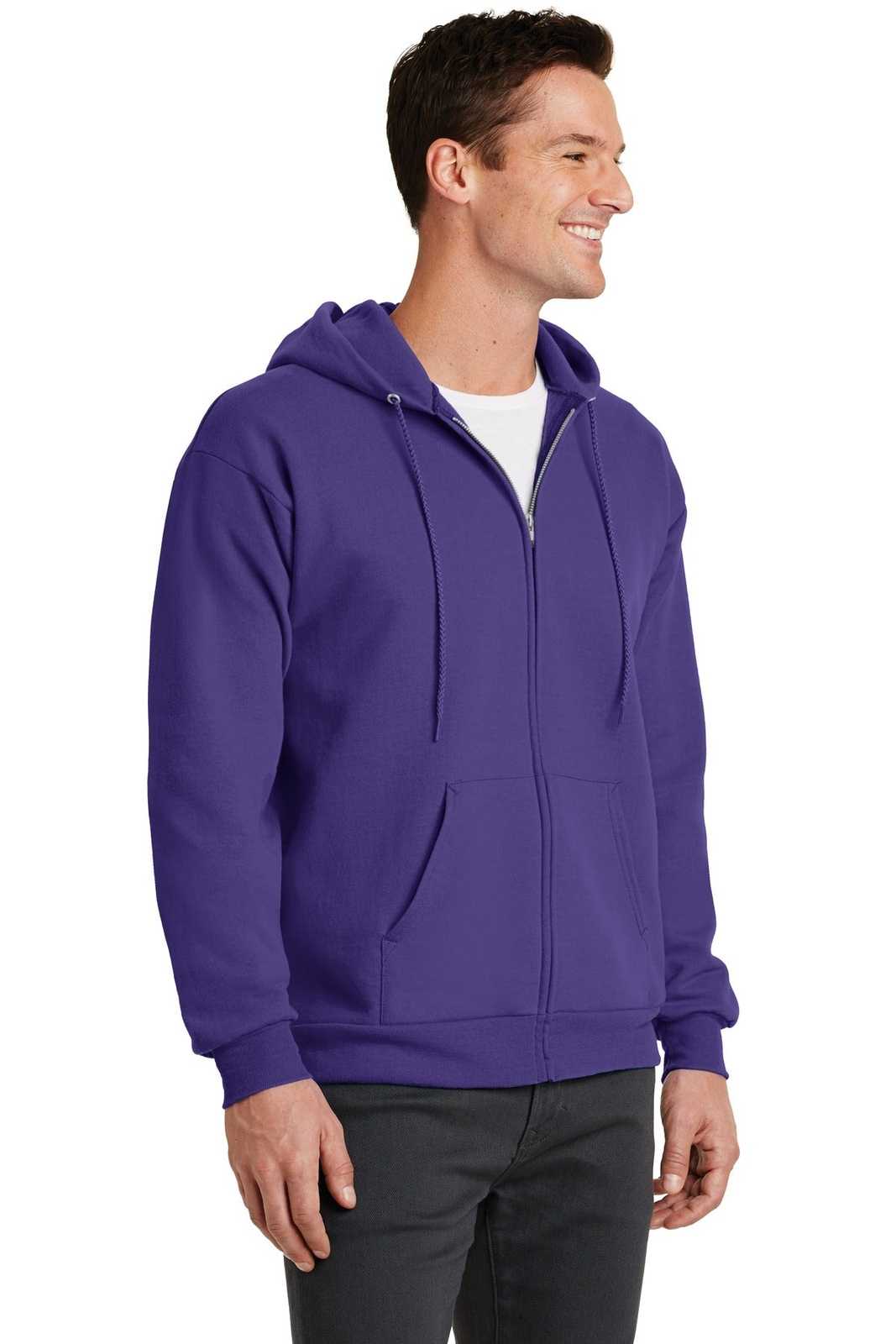 Port &amp; Company PC78ZH Core Fleece Full-Zip Hooded Sweatshirt - Purple - HIT a Double - 4