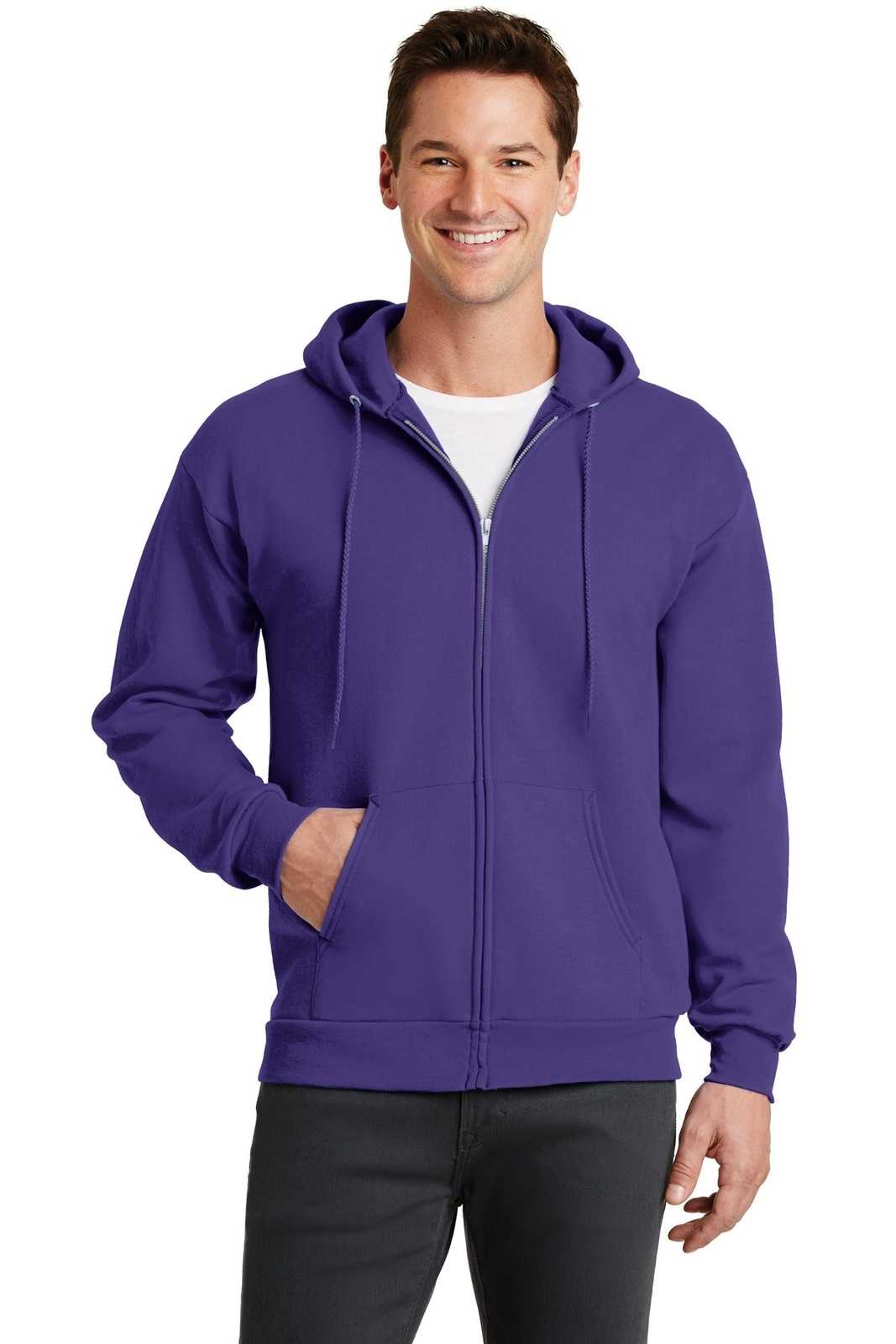Port &amp; Company PC78ZH Core Fleece Full-Zip Hooded Sweatshirt - Purple - HIT a Double - 1