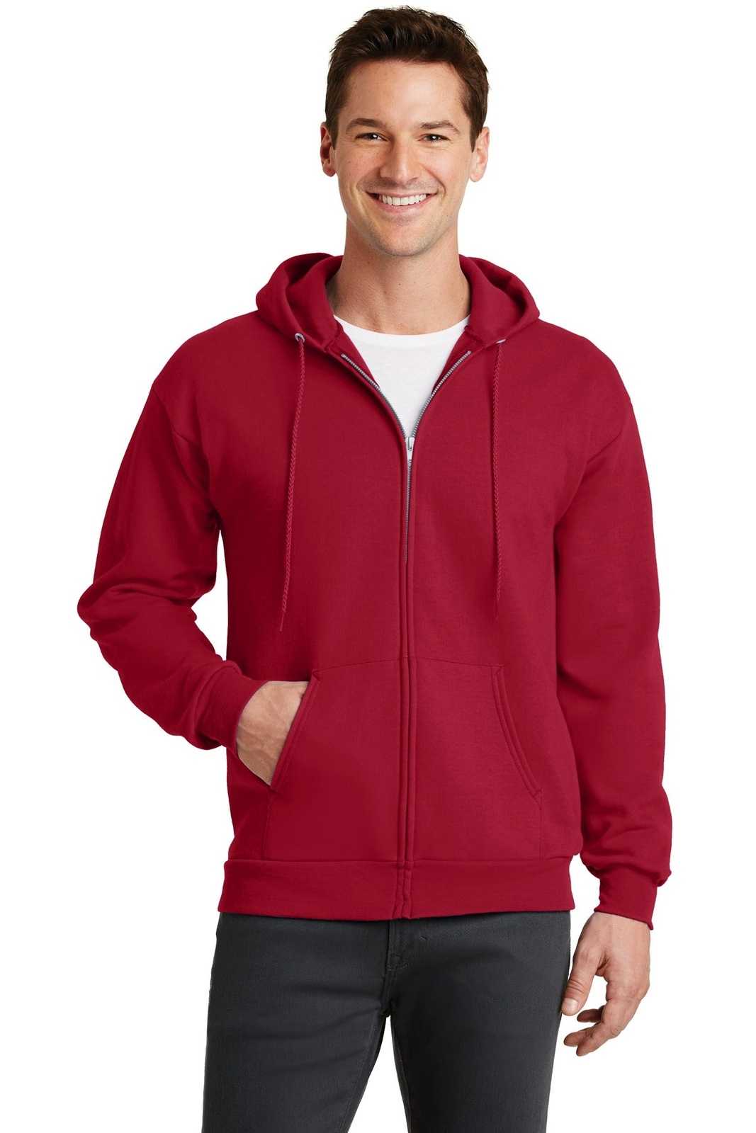 Port &amp; Company PC78ZH Core Fleece Full-Zip Hooded Sweatshirt - Red - HIT a Double - 1