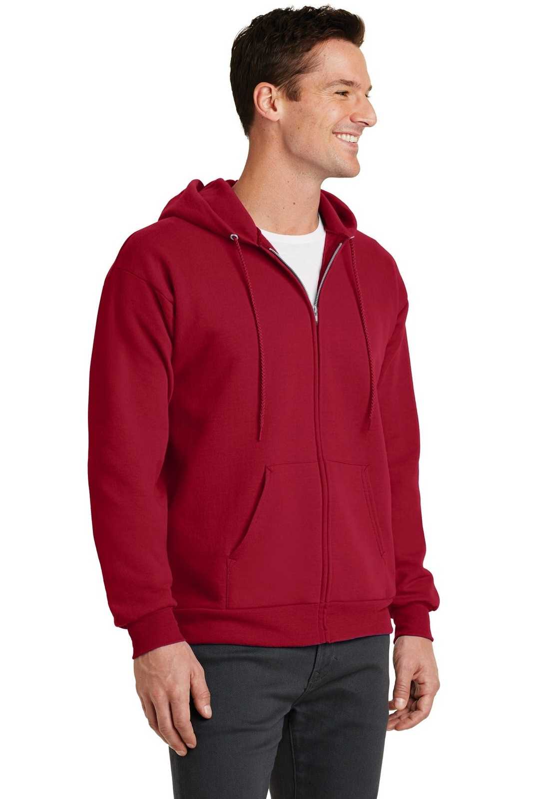 Port &amp; Company PC78ZH Core Fleece Full-Zip Hooded Sweatshirt - Red - HIT a Double - 4