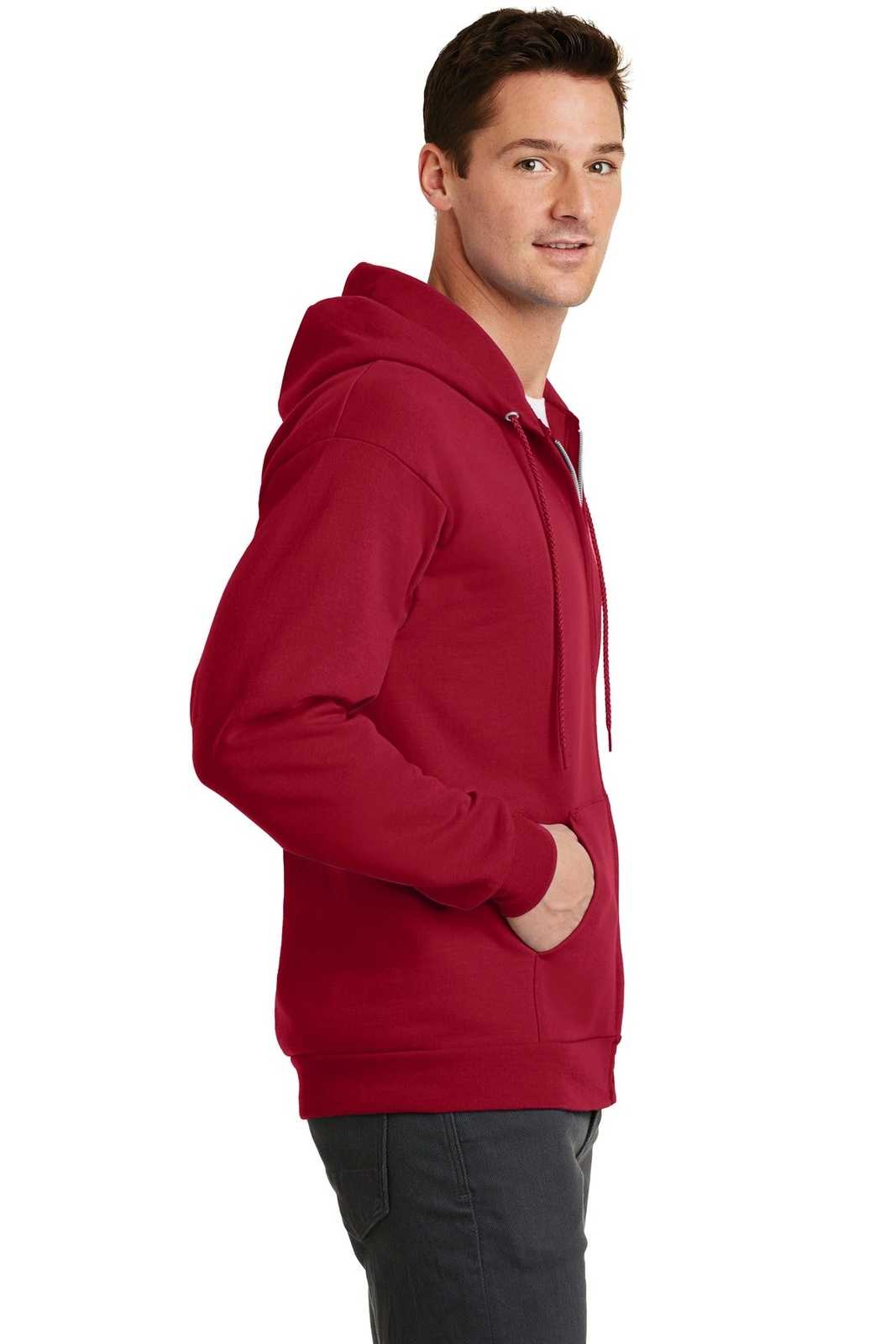 Port &amp; Company PC78ZH Core Fleece Full-Zip Hooded Sweatshirt - Red - HIT a Double - 3
