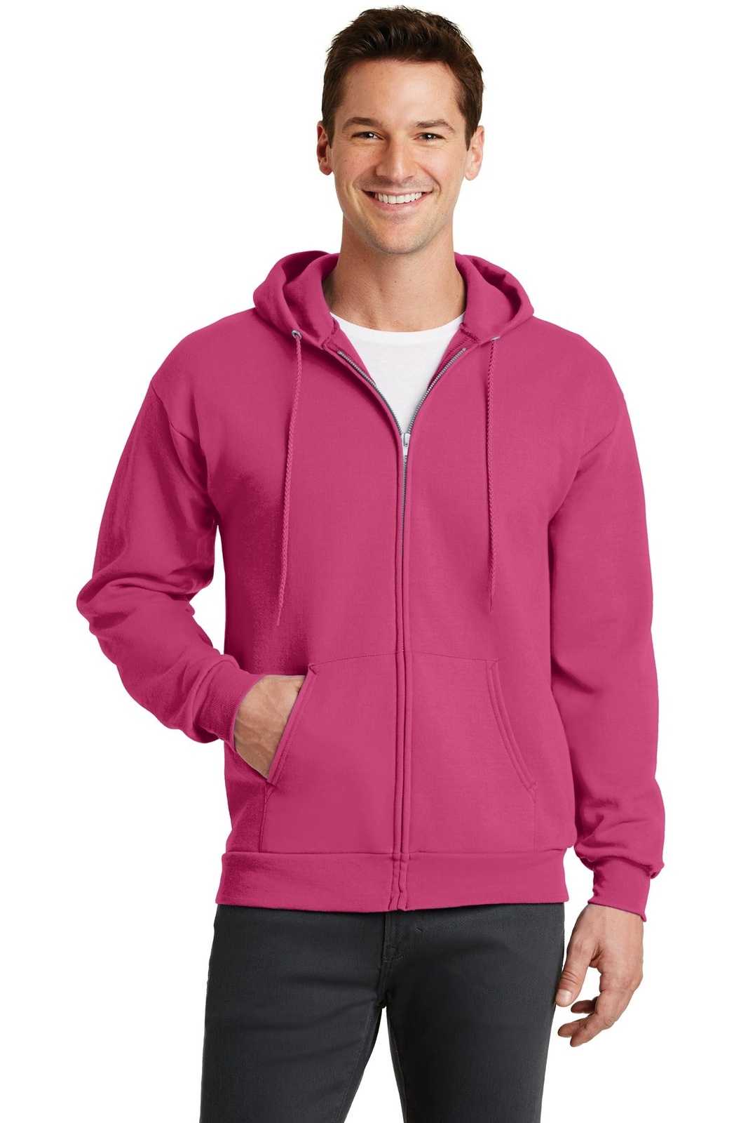 Port &amp; Company PC78ZH Core Fleece Full-Zip Hooded Sweatshirt - Sangria - HIT a Double - 1