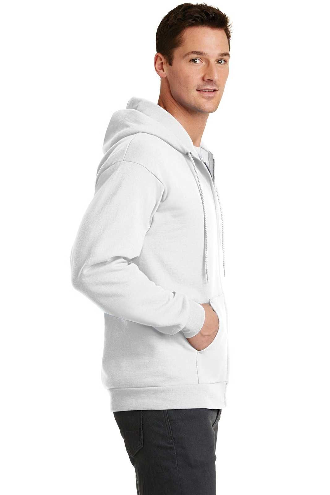 Port &amp; Company PC78ZH Core Fleece Full-Zip Hooded Sweatshirt - White - HIT a Double - 3